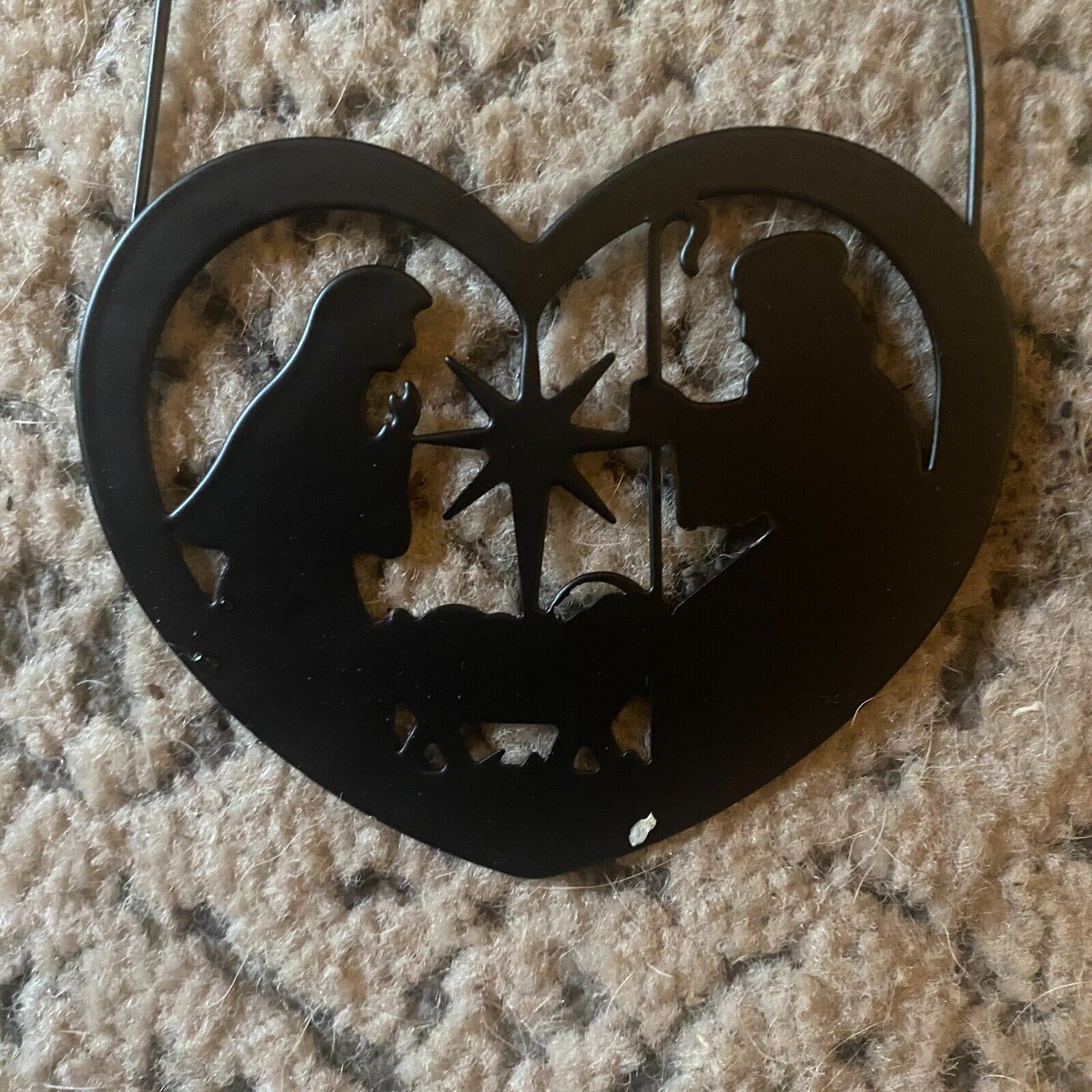 Heart-shaped Black Metal Silhouette of Nativity Scene  & Christmas Star