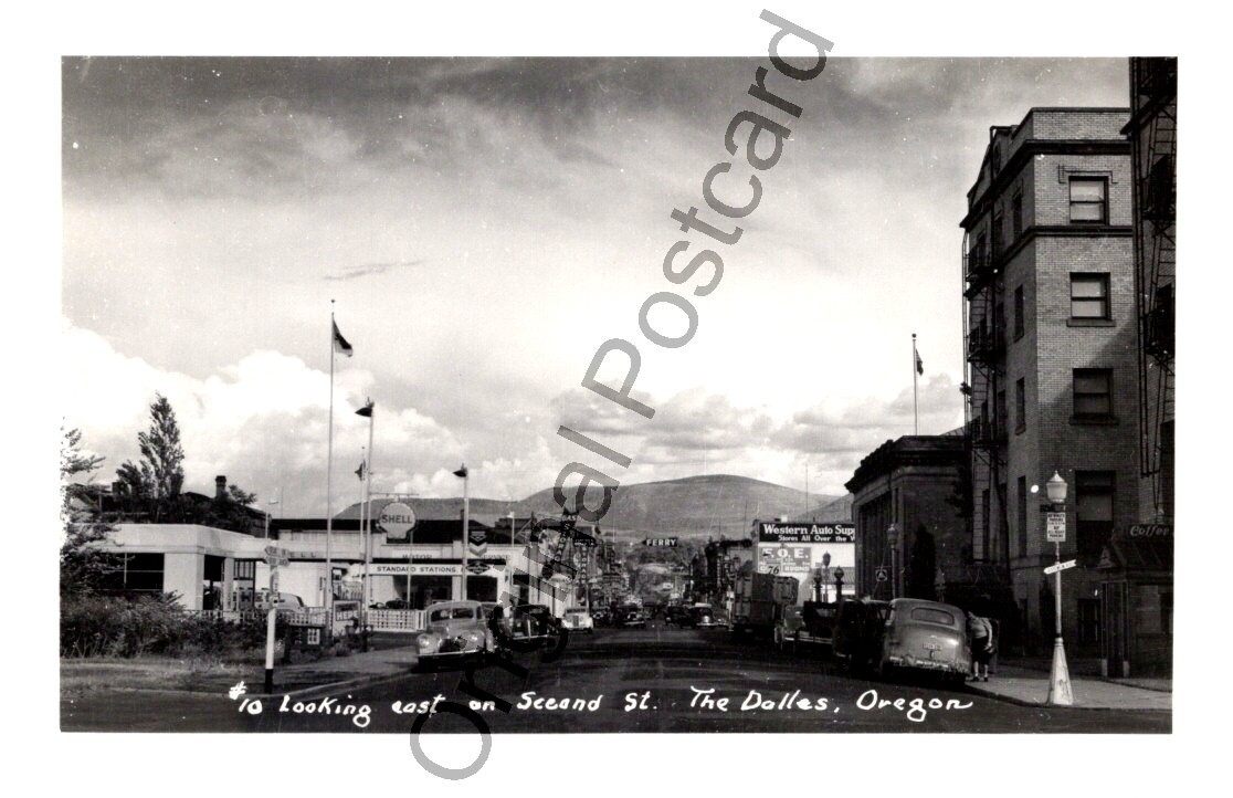 1940s Downtown Street View The Dalles Oregon Vintage Real Photo Postcard