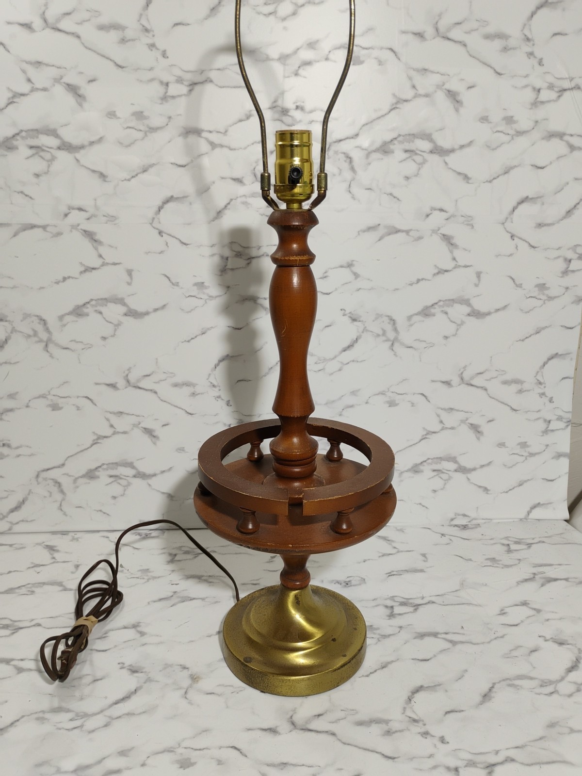 Mcm Turned Wood and Brass Lamp Mid Century Unique 