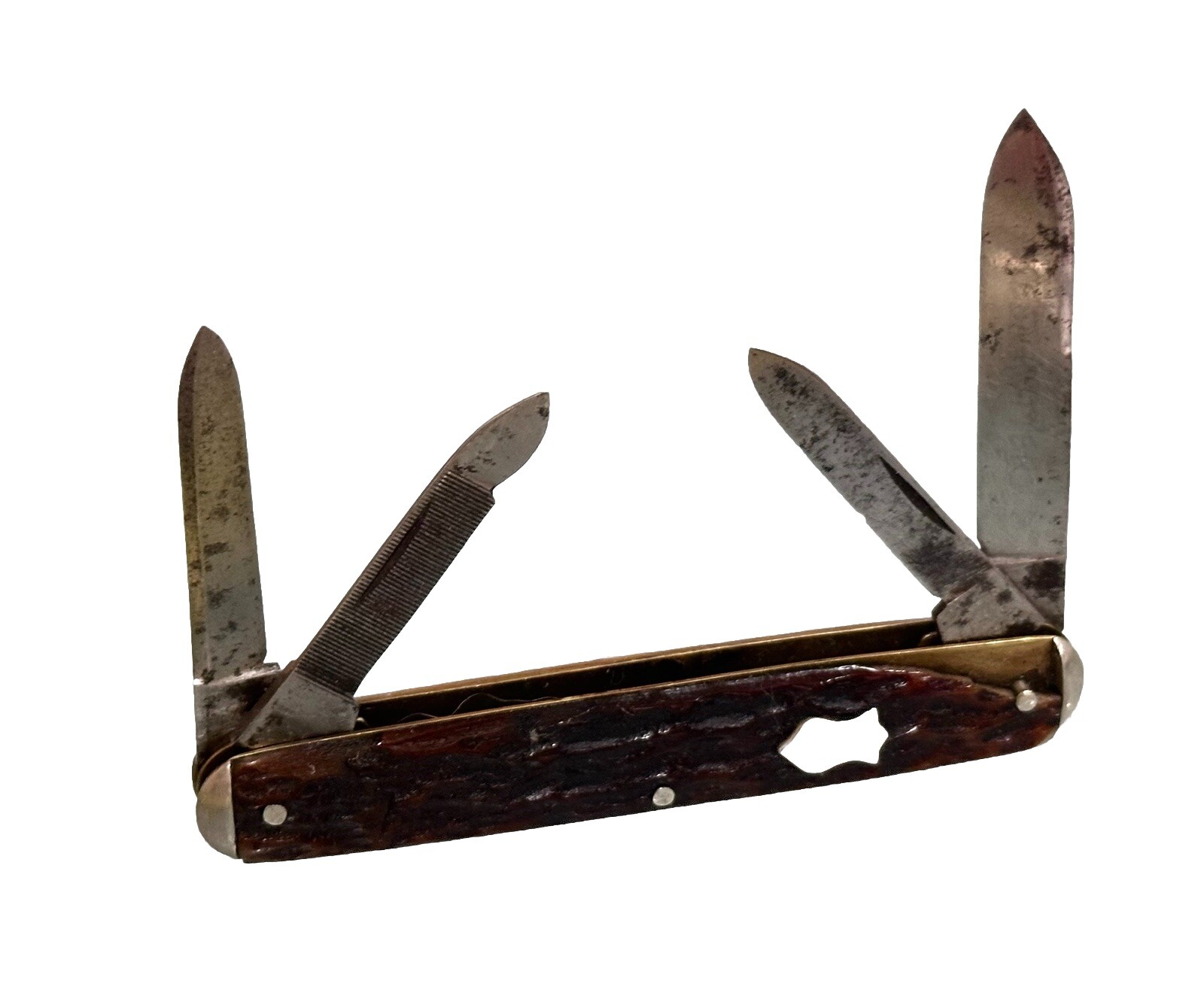 Vintage Antique Keen Kutter Antler Stag Folding 4 Blade Pocket Folding Knife Old