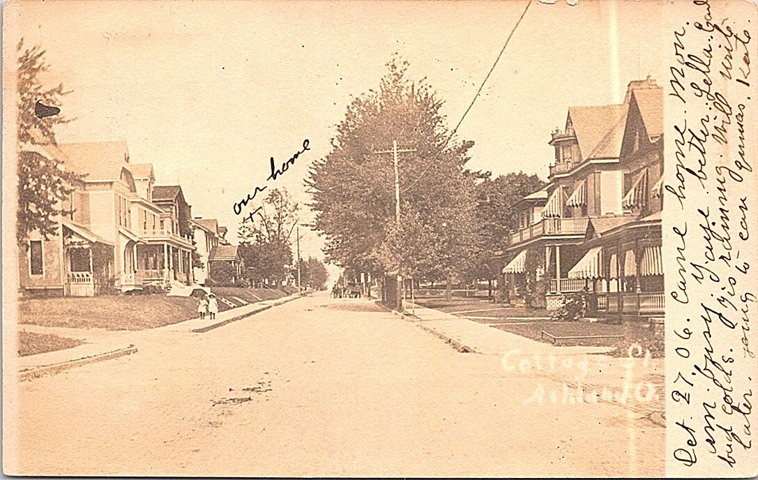 RPPC Ashland Ohio Street Scene on Cottage Street 1906 Business District