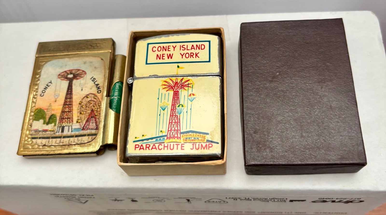 Vintage Coney Island Parachute Ride Lighter NIB and a Small Note Pad Ex cond.