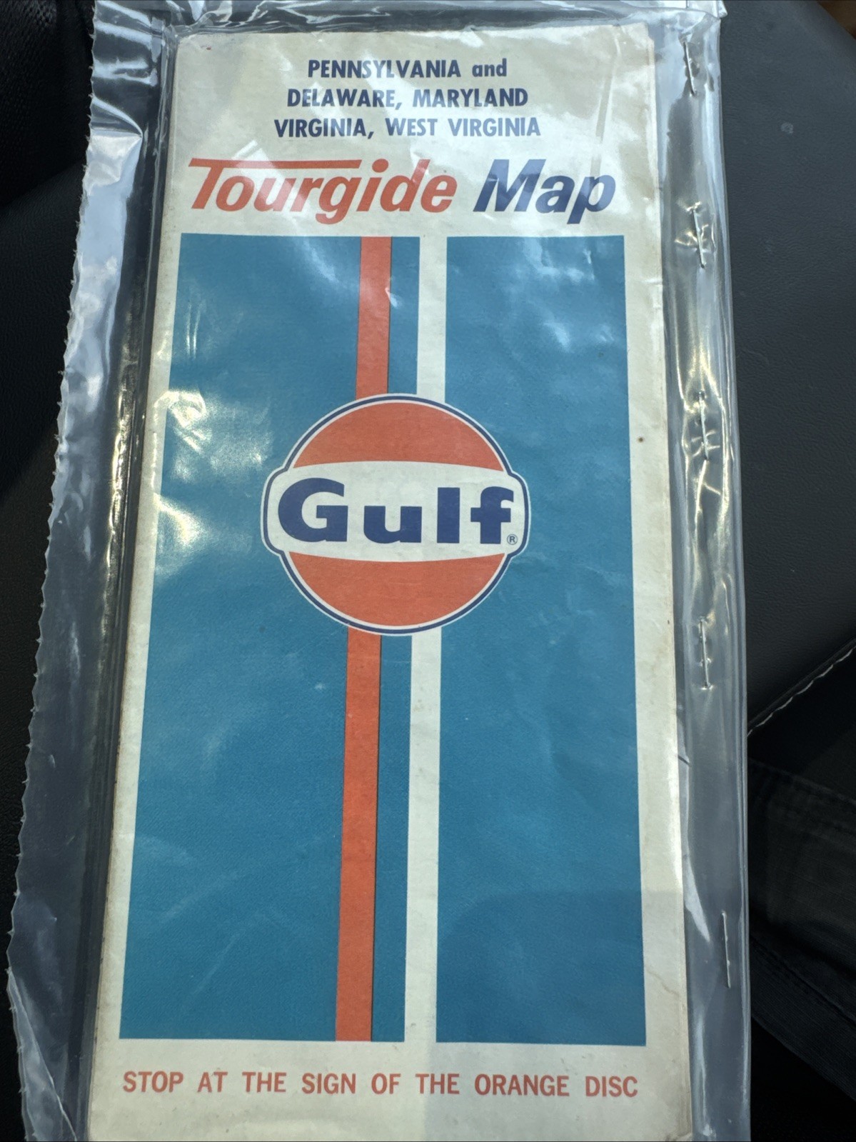 Vintage 1970s Gulf Tourgide Road Map Gas Oil Fold-Out Blue USA PA Delaware WV
