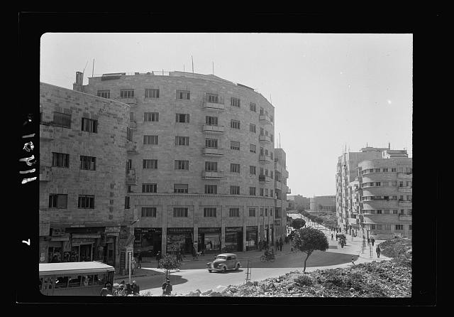 Photo:Jerusalem Israel King George Ave 1940s street scene buildings cars