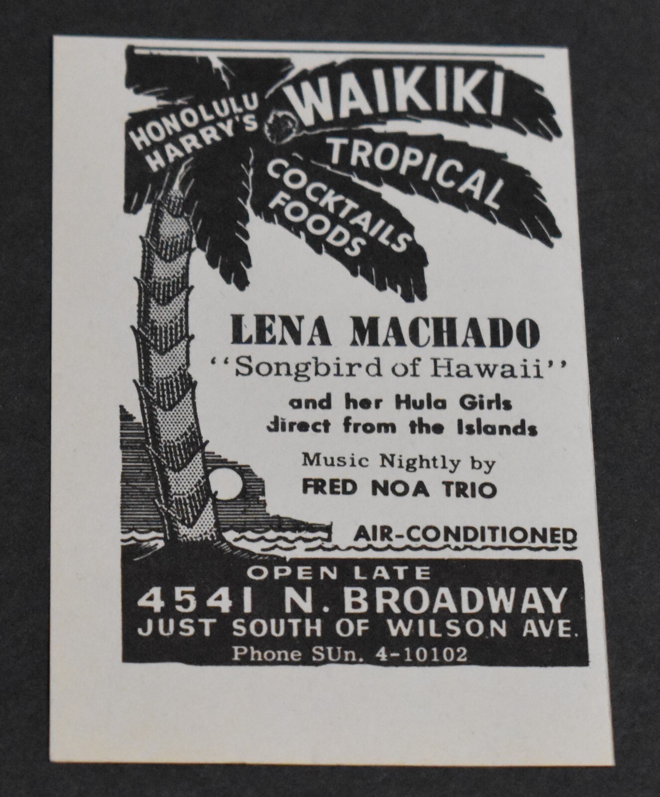 1948 Print Ad Chicago Honolulu Harry\'s Waikiki Tropical Cocktail Foods Hula Girl