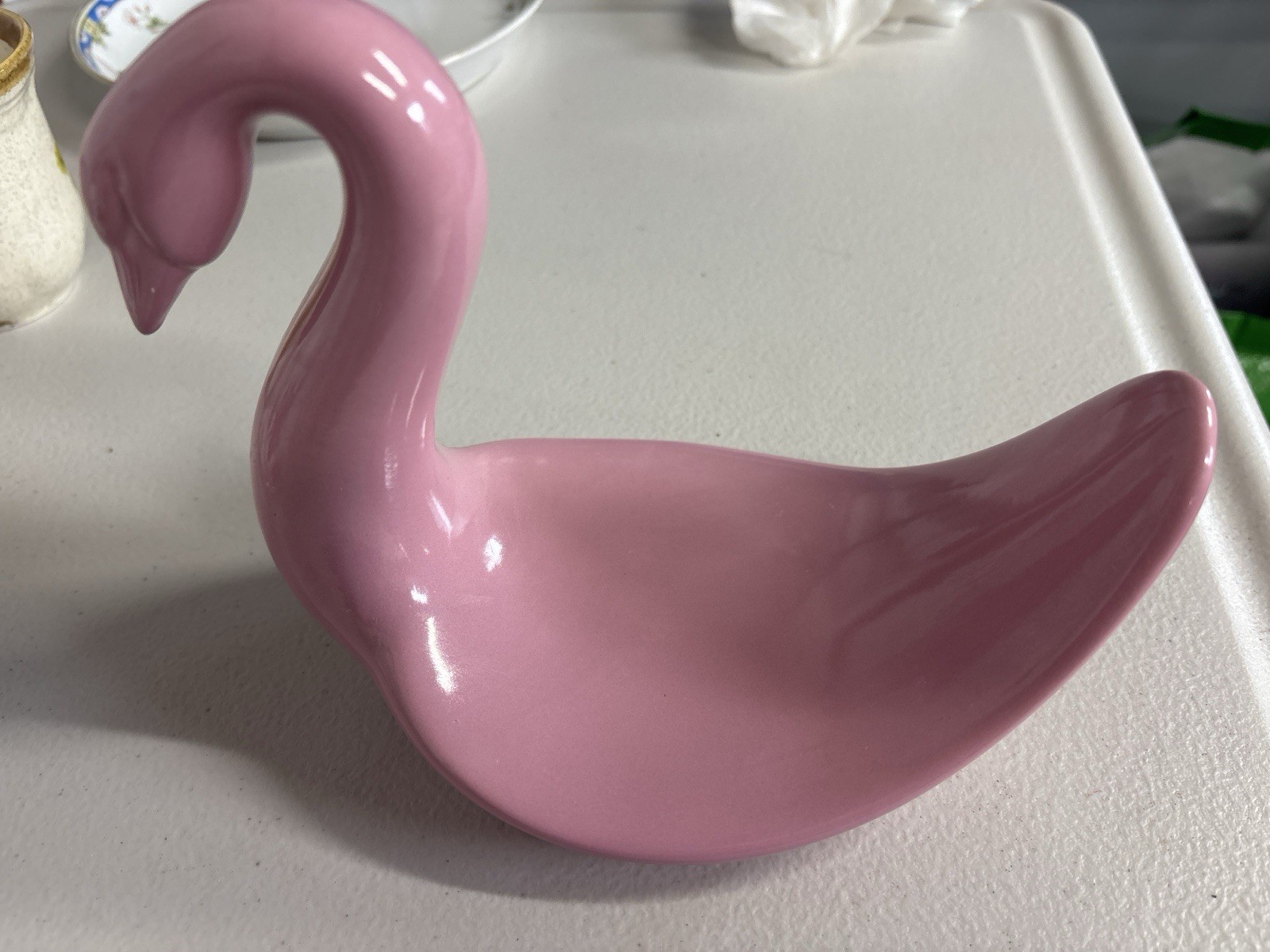 Mid Century Pink Swan Ceramic Figurine Planter Glossy MCM Bird Decor Retro