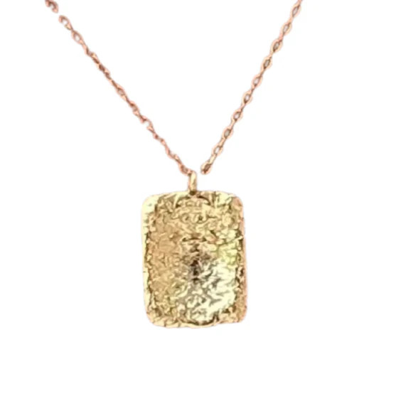 Hammered Concave Elongated Square Necklace