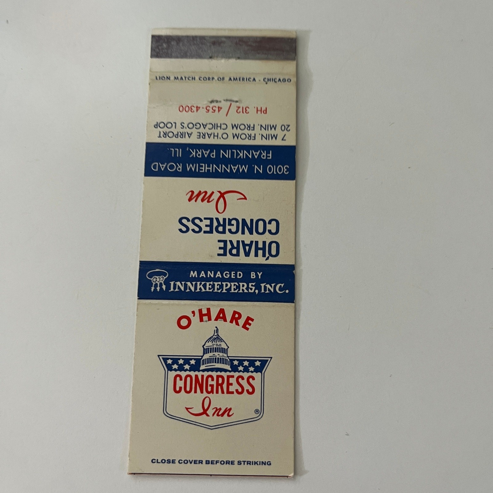 O\'Hare Congress Inn Manheim Rd Franklin Park IL Vintage Matchbook Cover SMB31-5
