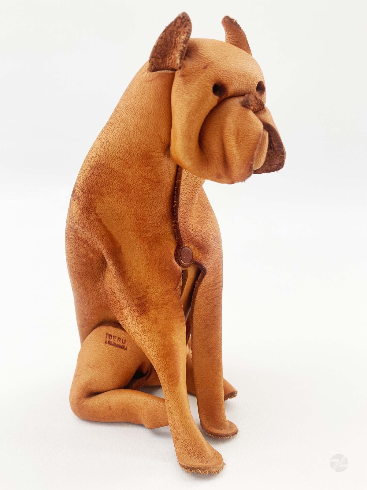 Vintage 7 inch DERU Germany Leather Mid Century Origami Dog Boxer Bulldog
