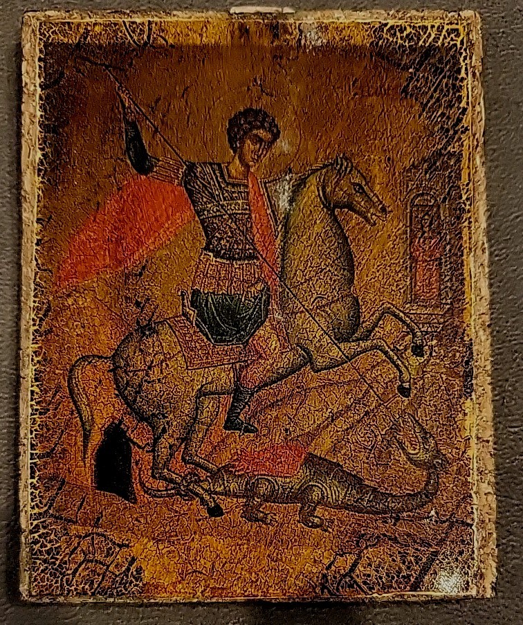 Icon Saint George Slaying The Dragon Icon Picture Is Dark Tab Is Rusted & Stuck.