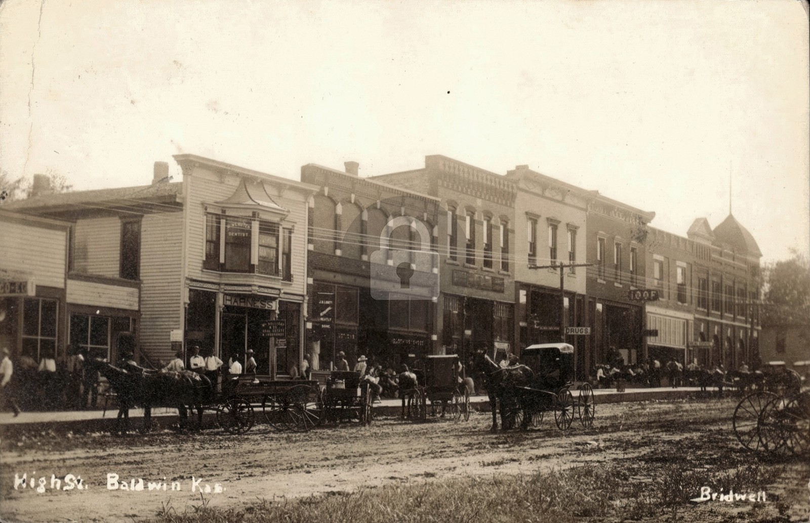 High St Baldwin KS Street Scene Bridwell 1910 RPPC Photo Postcard COPY