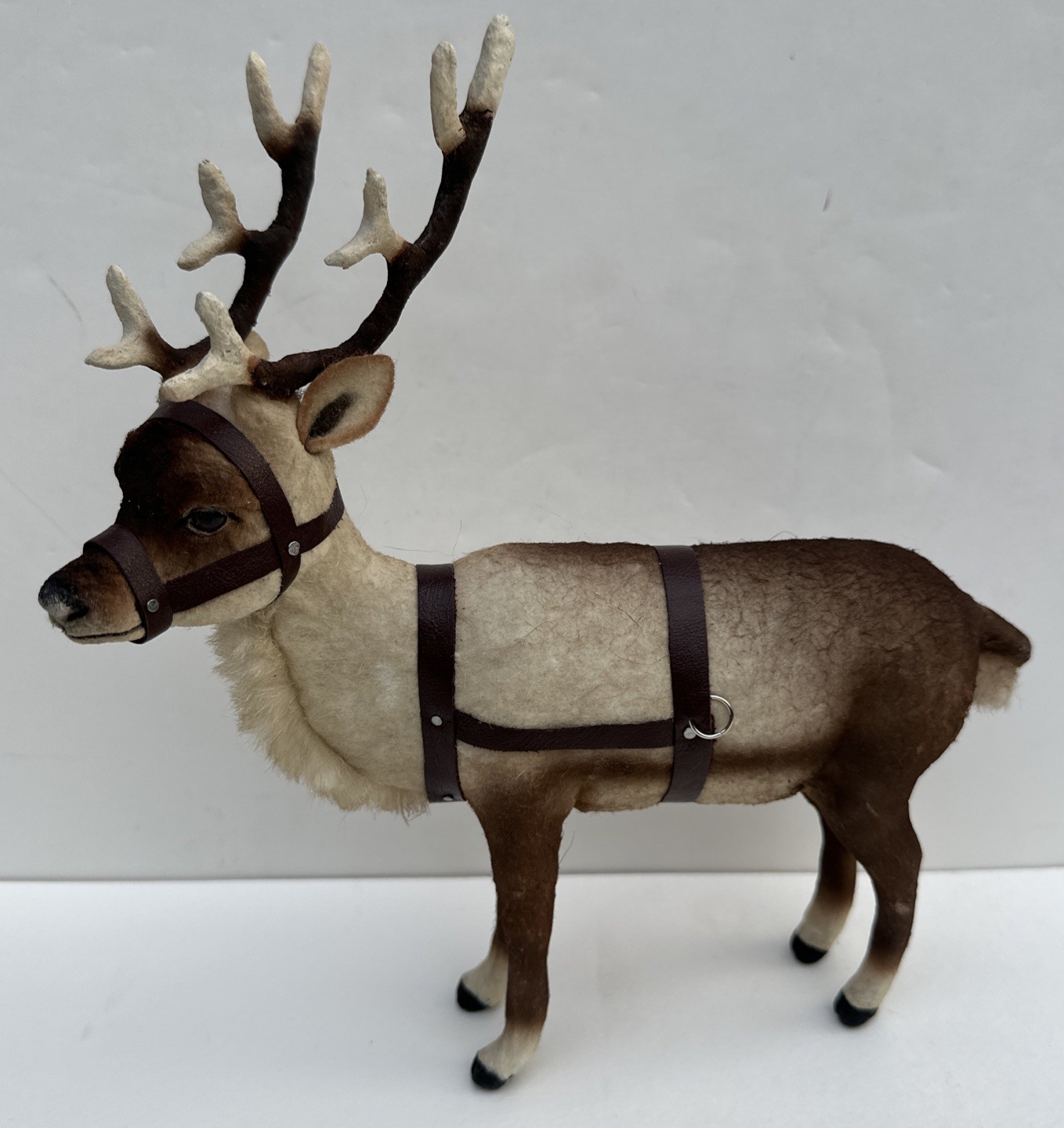 CRAIG YENKE 10” Tall Reindeer with Harness Cotton/Paper Mache Folk Art Figurine