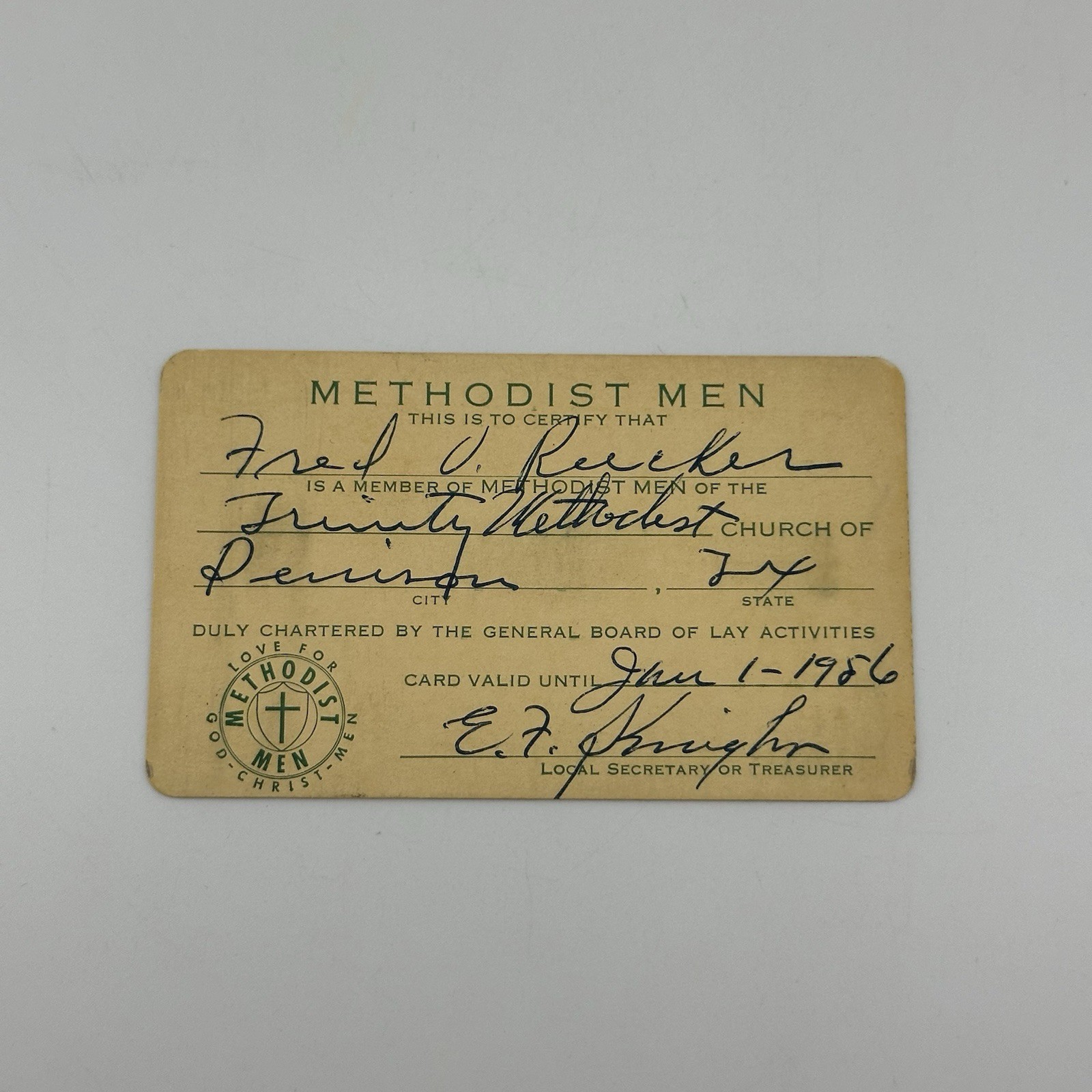 Vintage Trinity Methodist Men’s Club Membership Card TX 1950s Christian Church