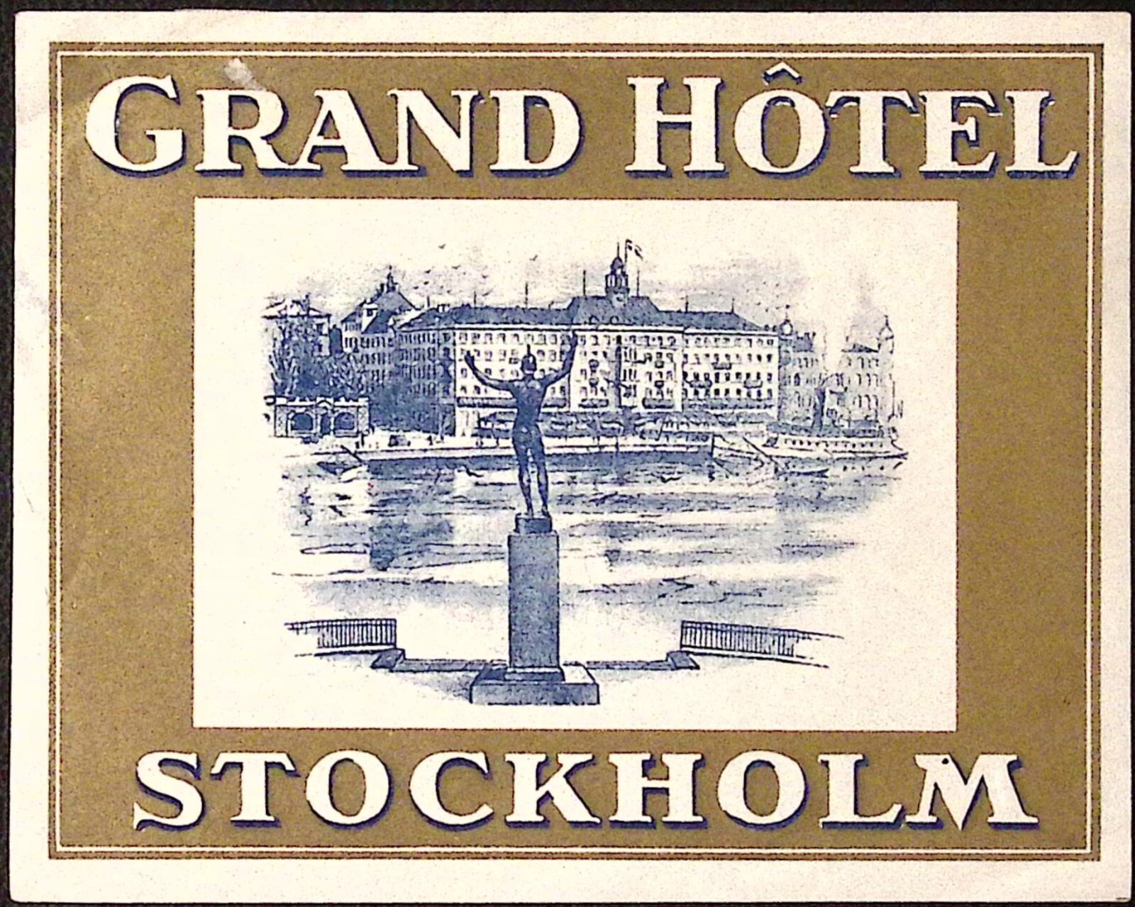 Grand Hotel Stockholm Sweden Exterior View 1940s Luggage Label 4.25 x 5.25\ Grand Hotel Stockholm Sweden Exterior View 1940s Luggage Label 4.25 x 5.25\