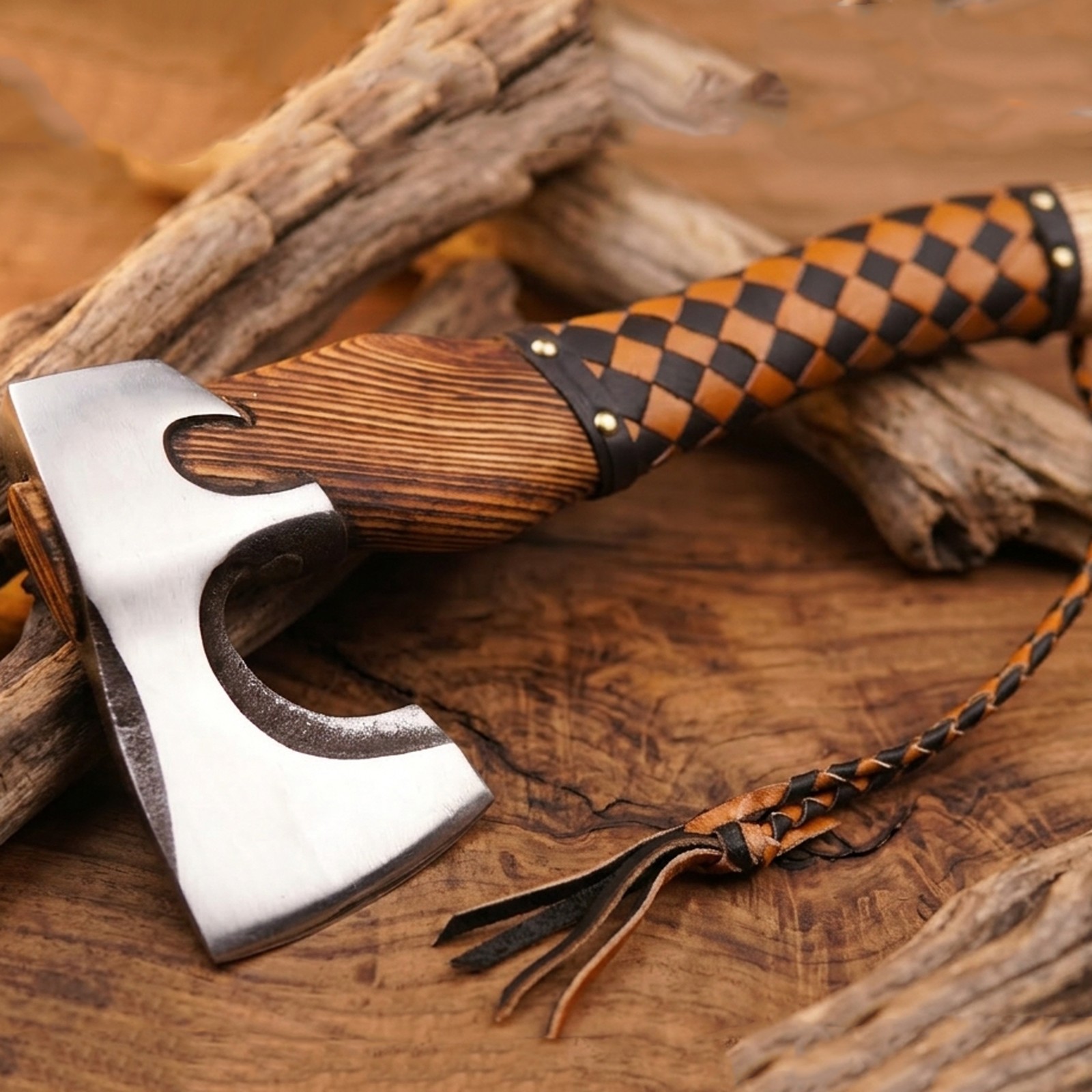 Custom 18” Handmade Viking Axe Carbon Steel Hatchet Wood Handle Bushcraft