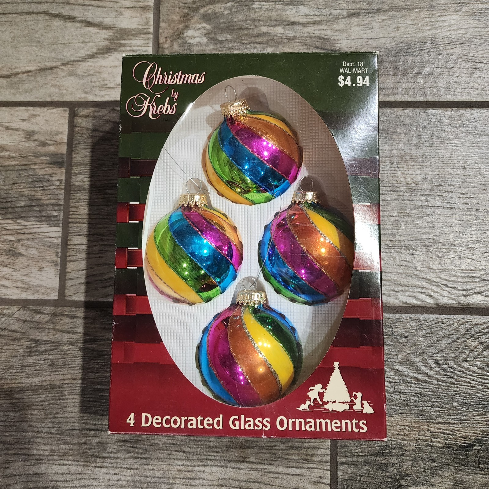 Christmas by Krebs Rainbow Glass Ball Ornaments 4 pack vintage 