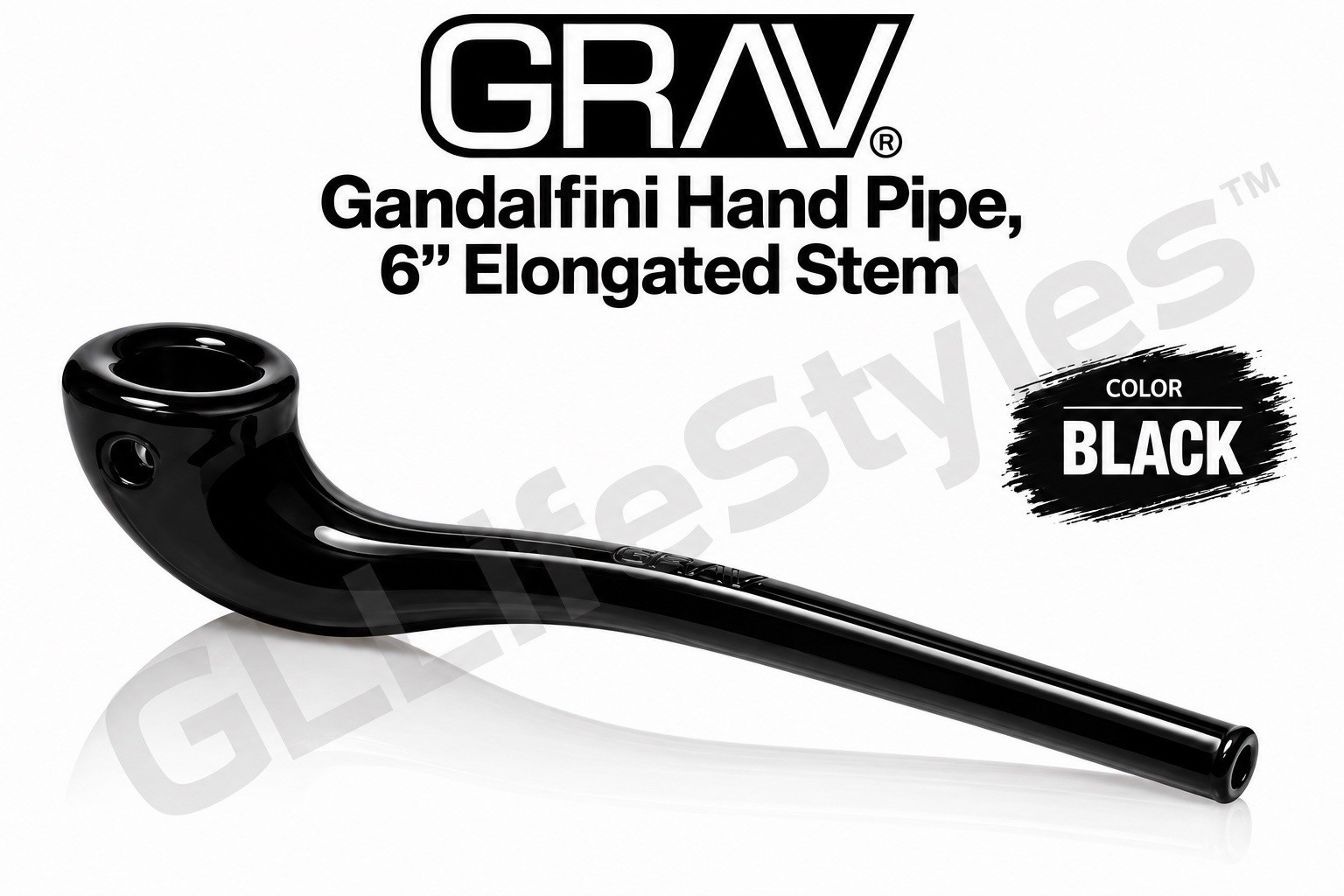 GRAV® Gandalfini Hand Pipe, 6” Elongated Stem, $30+, Color BLACK GRAV® Gandalfini Hand Pipe, 6” Elongated Stem, $30+, Color BLACK