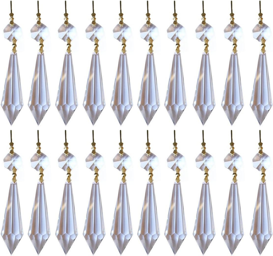 Crystal Prism 20Pcs Clear Crystal Chandelier Icicle U-Drop Prisms Lamp Pendants