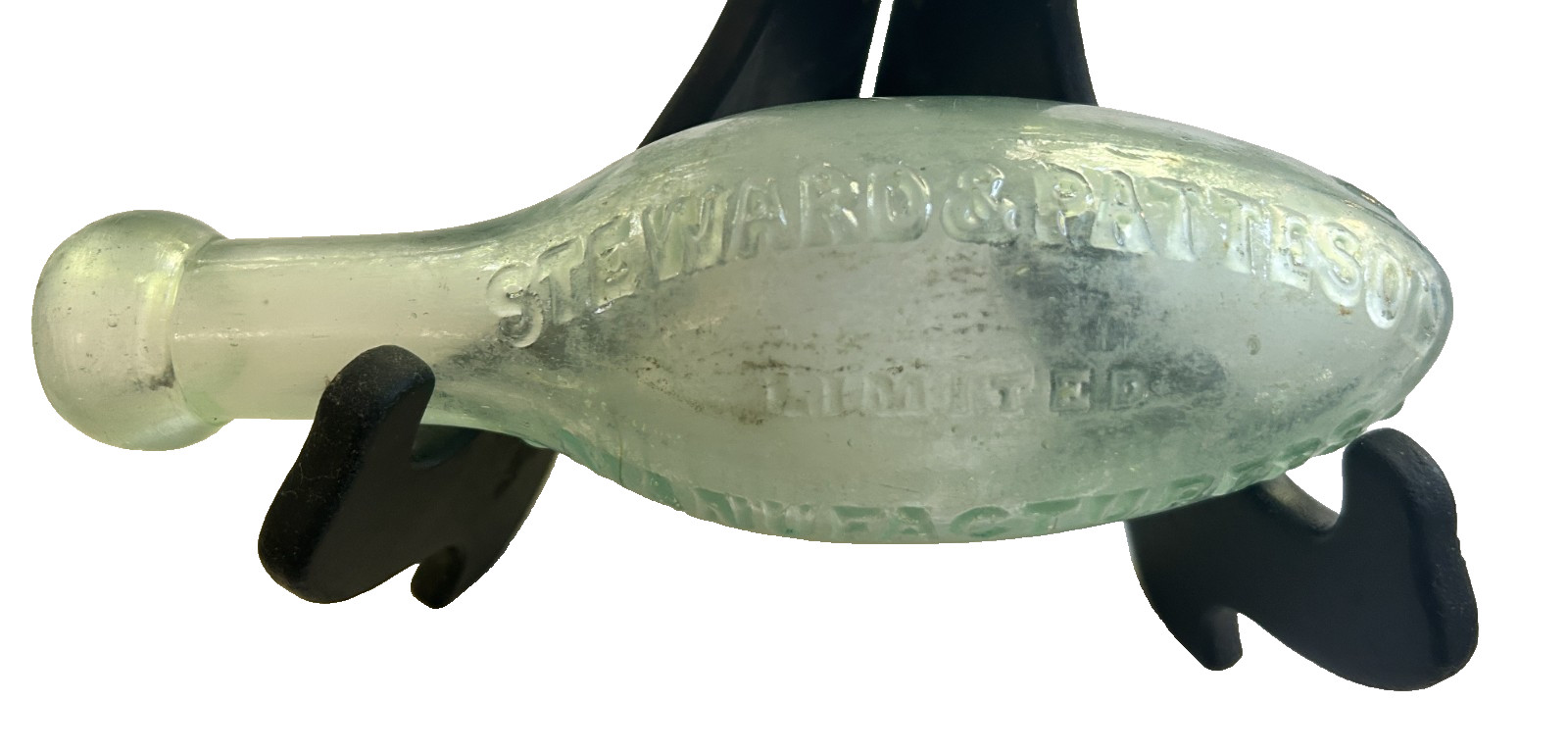 TORPEDO BOTTLE - STEWART & PATTERSON - VINTAGE 19TH c - AQUA - NORWICH UK LOT #6