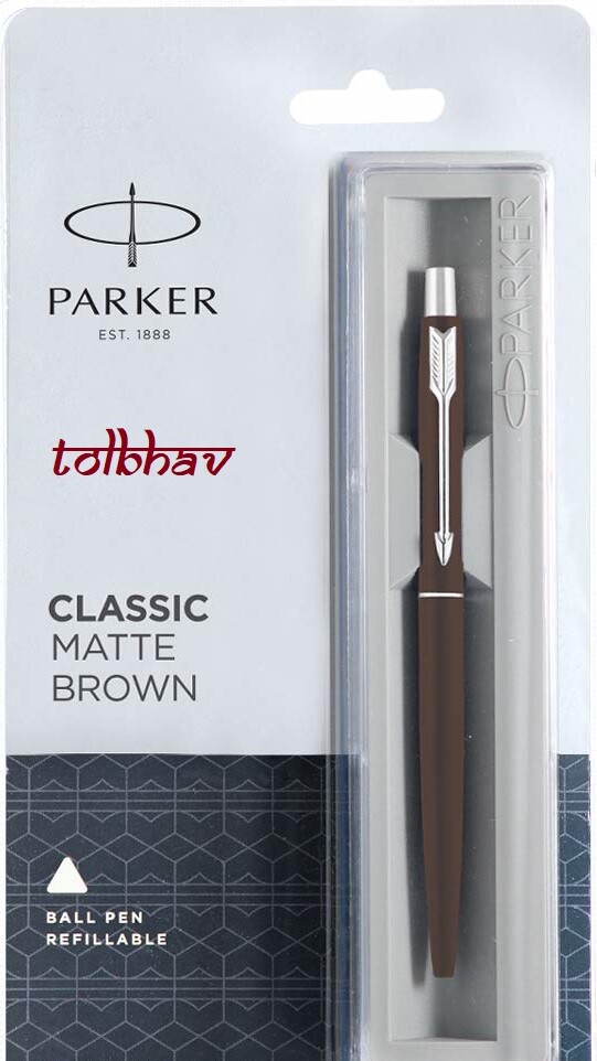 Parker Classic Matte Brown Ball Point Pen BP Chrome Trim CT Quink Blue Refill