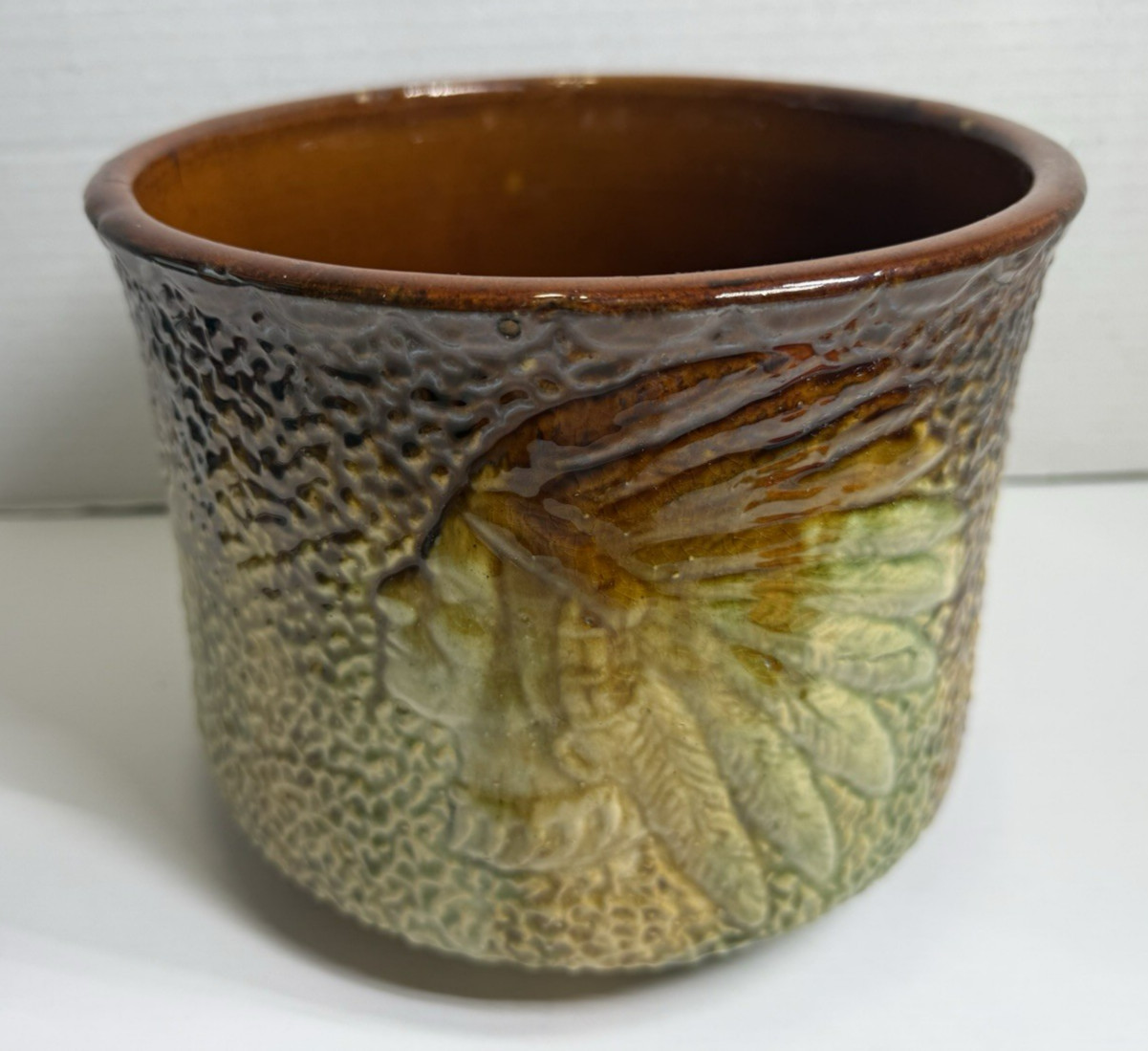 Antique Bennington Double Indian Head Stoneware Pottery Crock Planter McCoy