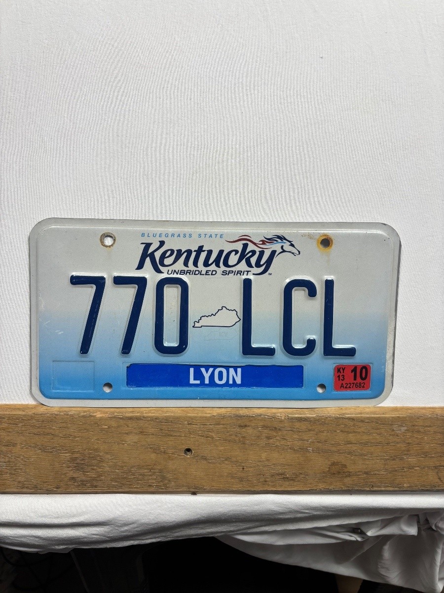 Kentucky Unbridled Spirit License Plate 770 LCL Lyon County KY 2013