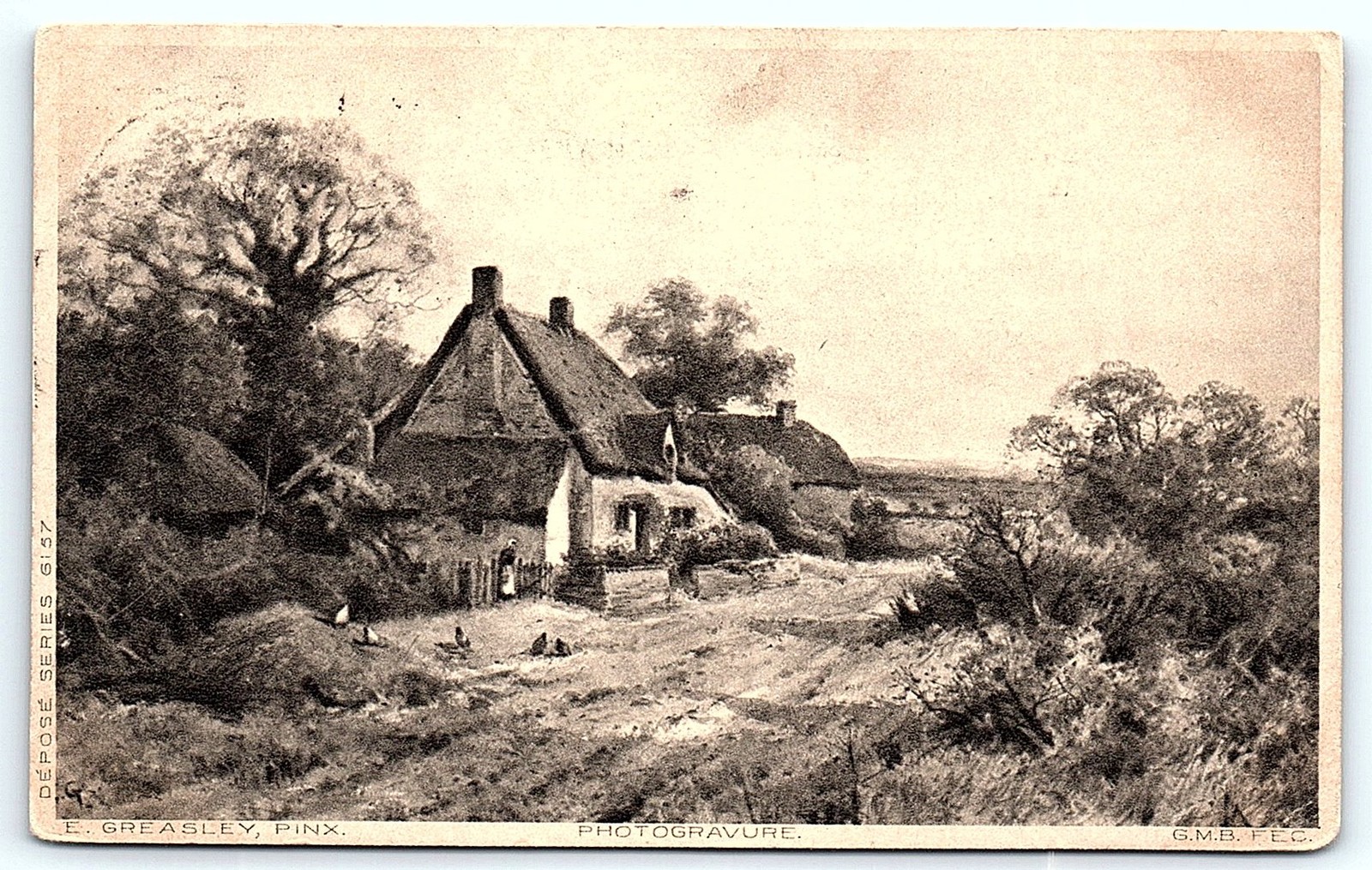 Postcard 1911 postcard: Rustic cottage landscape