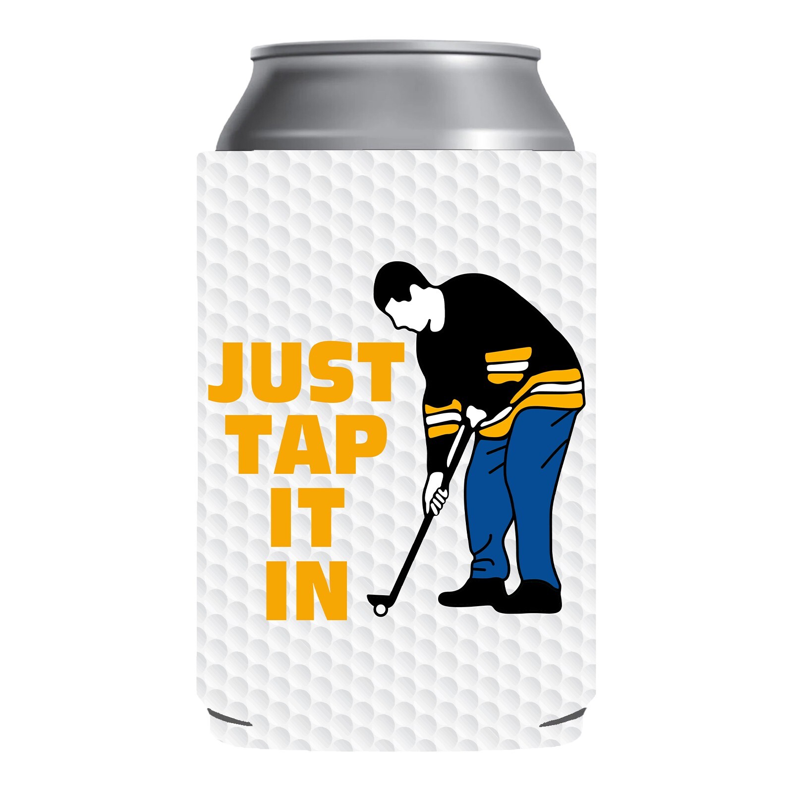 Just Tap It In Beer Coozie drinkin College Bachelor Party Gift Golf Funny Golfer