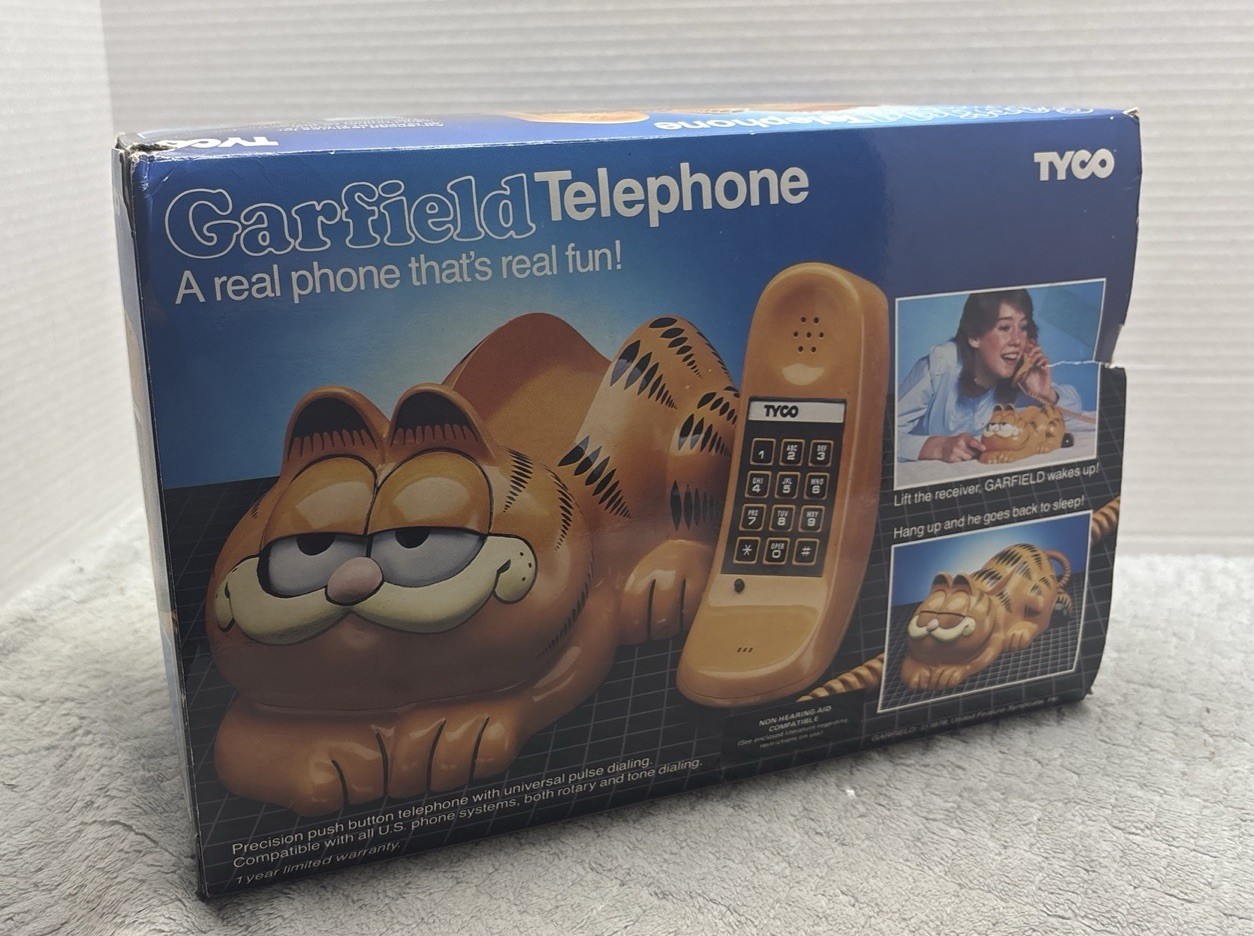 Vintage Tyco Garfield Landline Telephone Working With Original Box & Manual Vintage Tyco Garfield Landline Telephone Working With Original Box & Manual