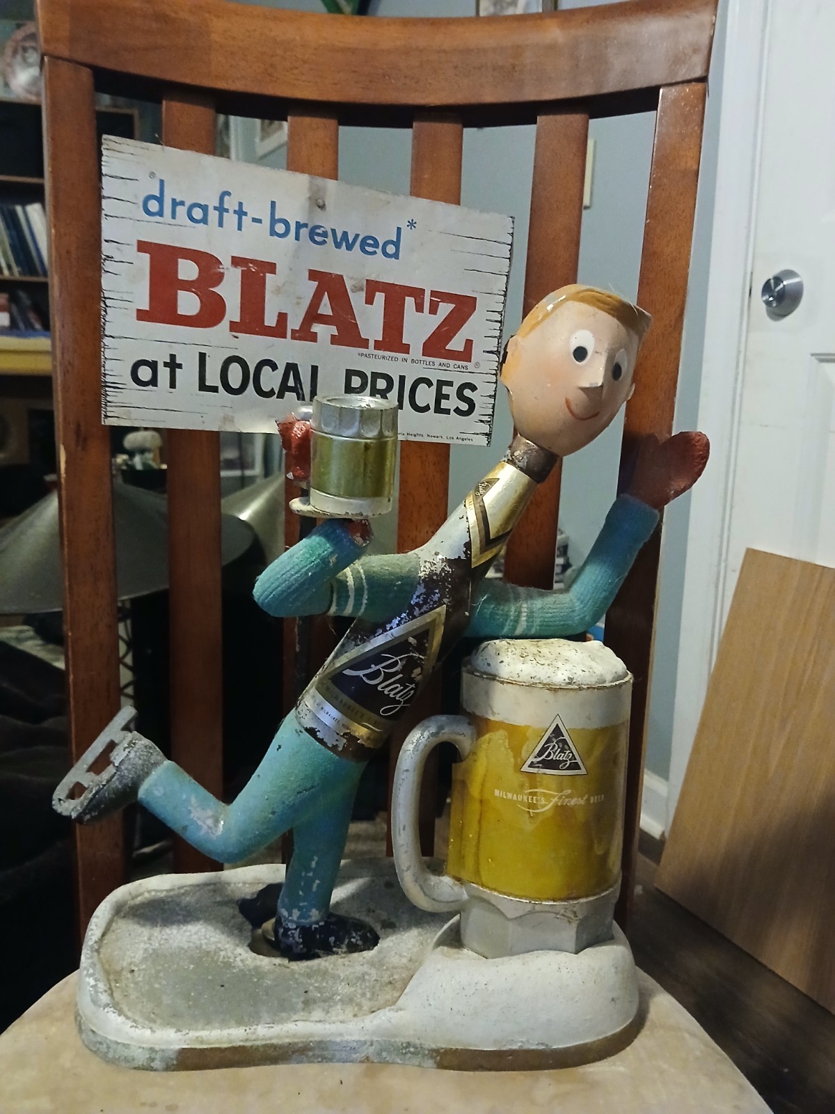Blatz Draft-Brewed at Local Prices Beer Sign Display w/ Figure & Mug