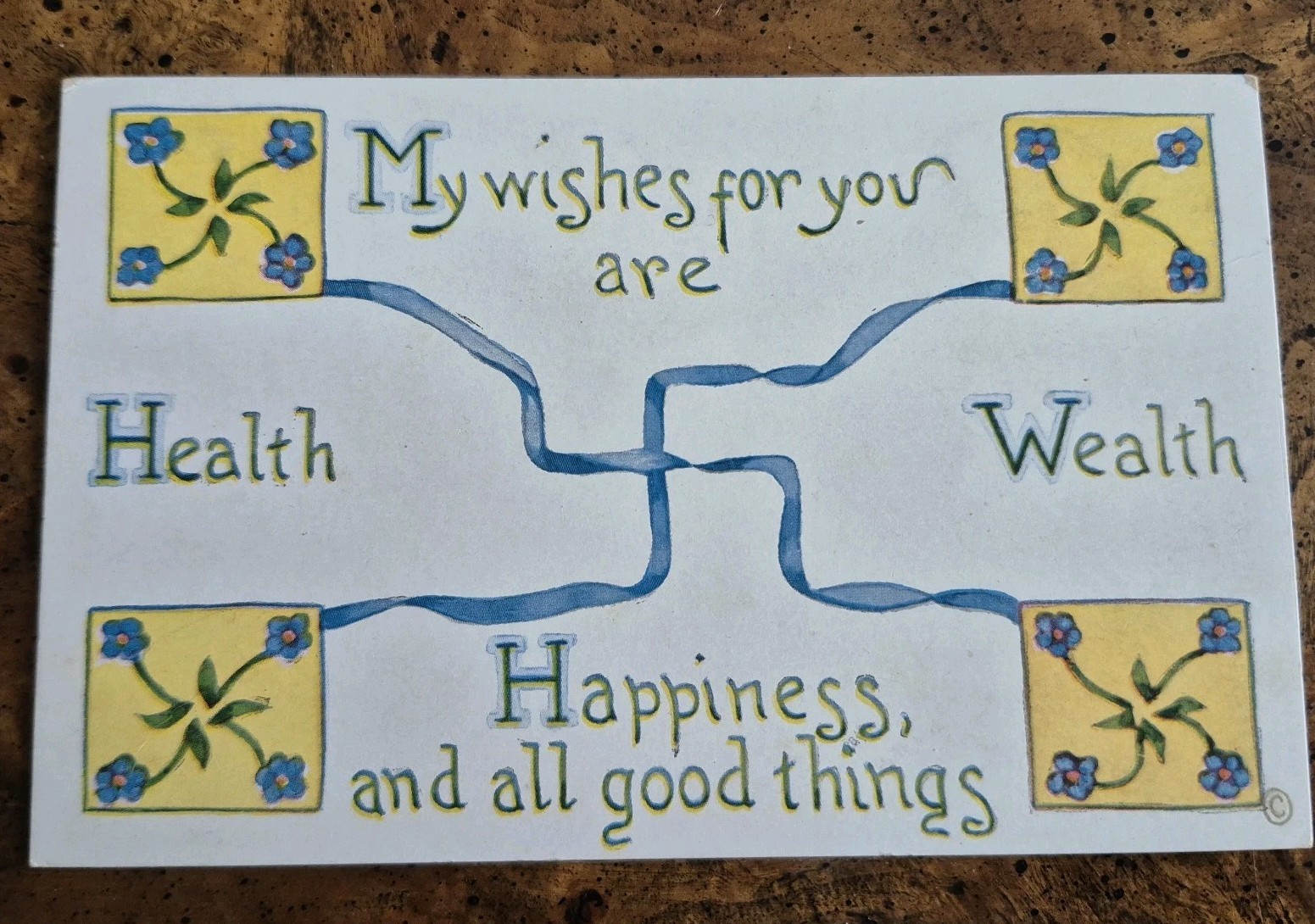 Antique Postcard Health Wealth Happiness Good Luck Cardboard Edwardian Era