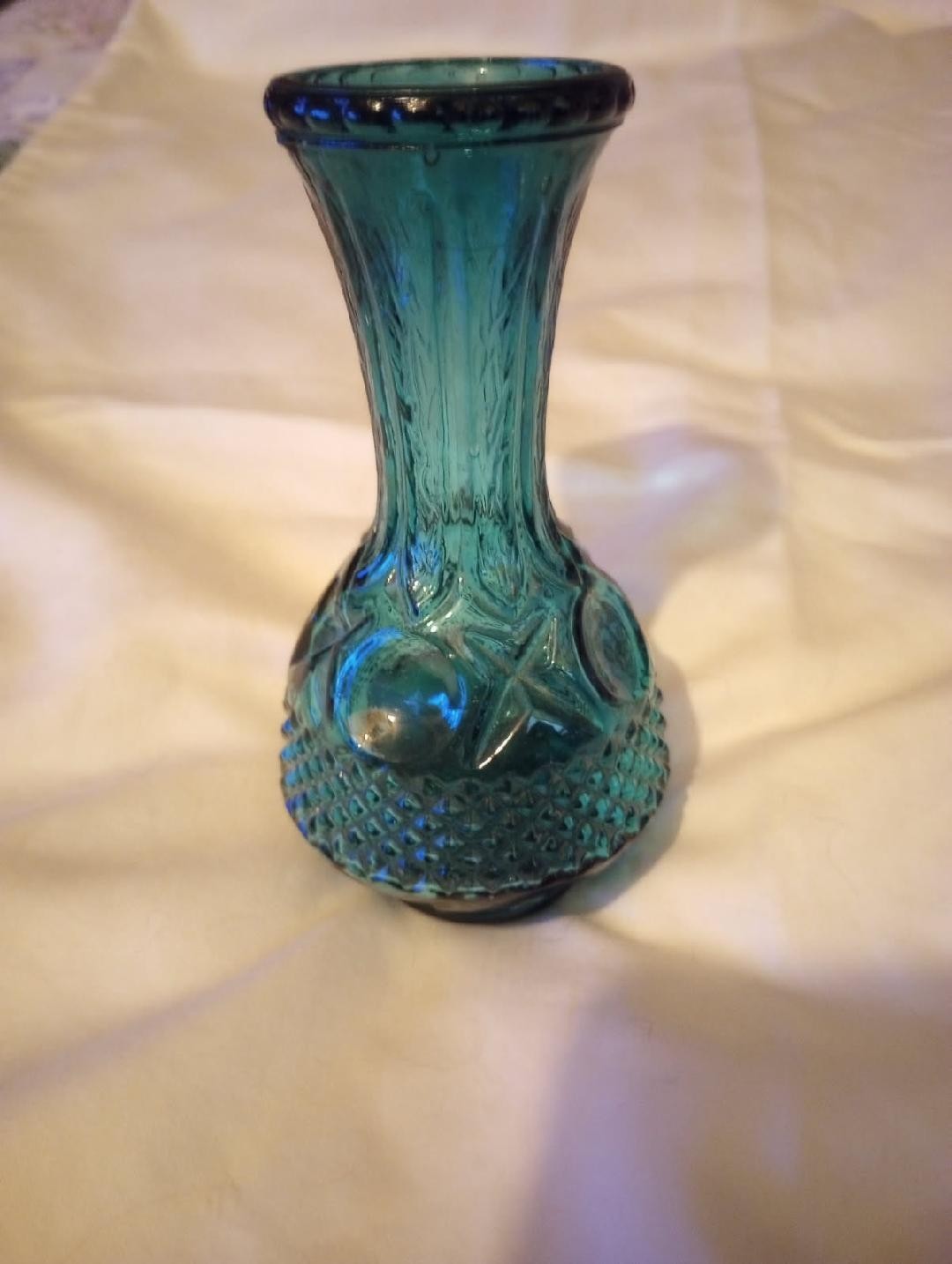 Vintage L.E. Smith Glass Company Blue or Teal  Textured Diamond Pattern Bud Vase