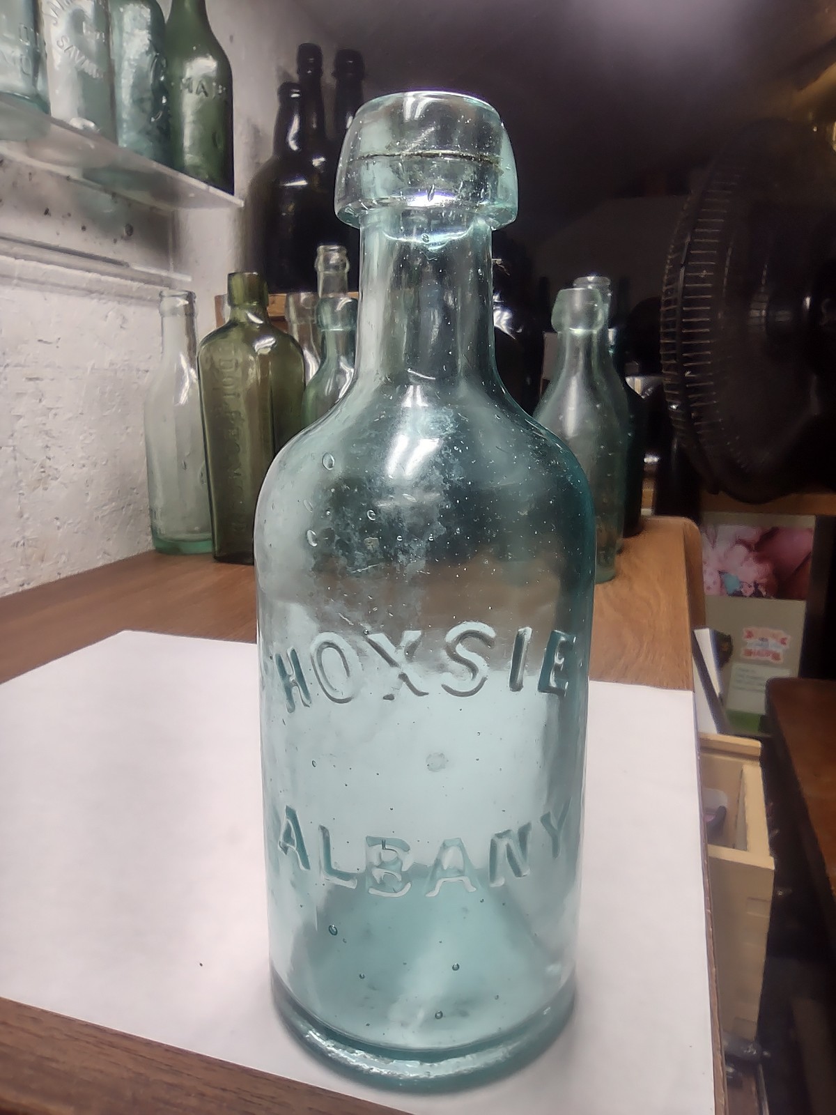 Antique~HOXSIE ALBANY~Squat Pony Taper Top Beer Soda Water Bottle New York NY