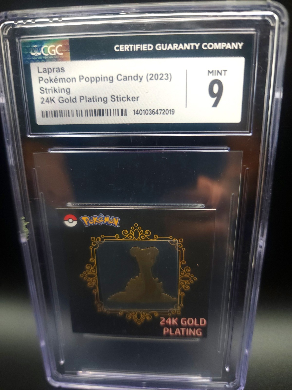 CGC 9 Lapras Pokémon Popping Candy 2023 Striking 24K Gold Plated Metal Sticker