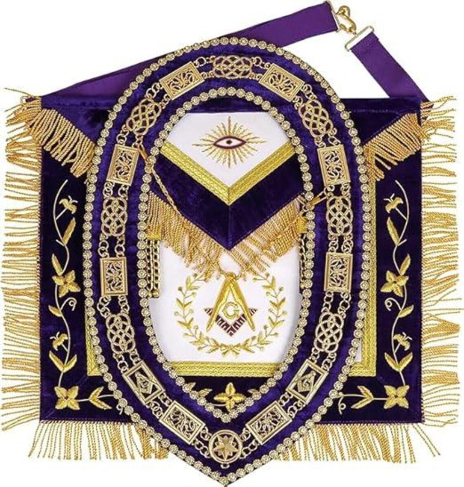 MASONIC GRAND LODGE MASTER MASON 100% LAMBSKIN APRON WITH CHAIN COLLAR HAND MADE