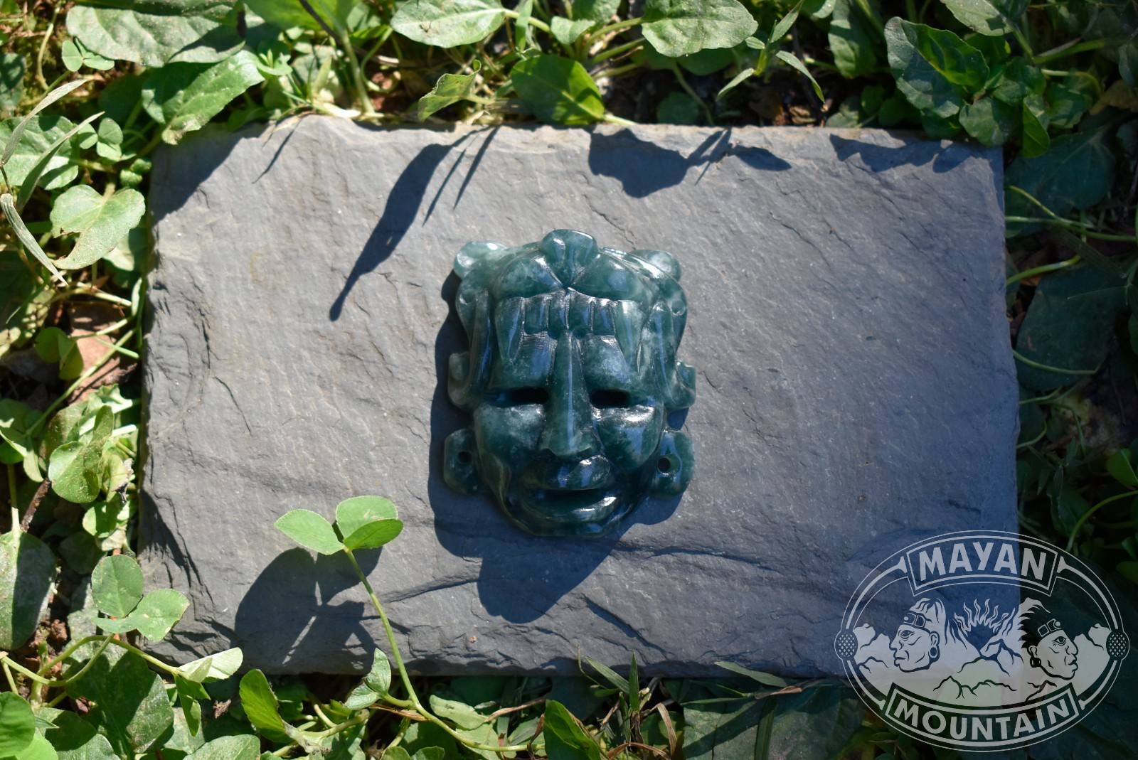 MAYAN BURIAL MASK JAGUAR WARRIOR MAYA FACE JADEITE JADE NECKLACE PENDANT