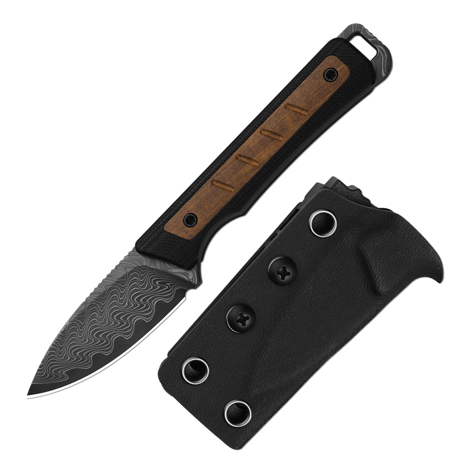 Kizer Whiskey Jack Fixed Knife Damascus Blade G10&Wood Handle With Sheath 1108A2