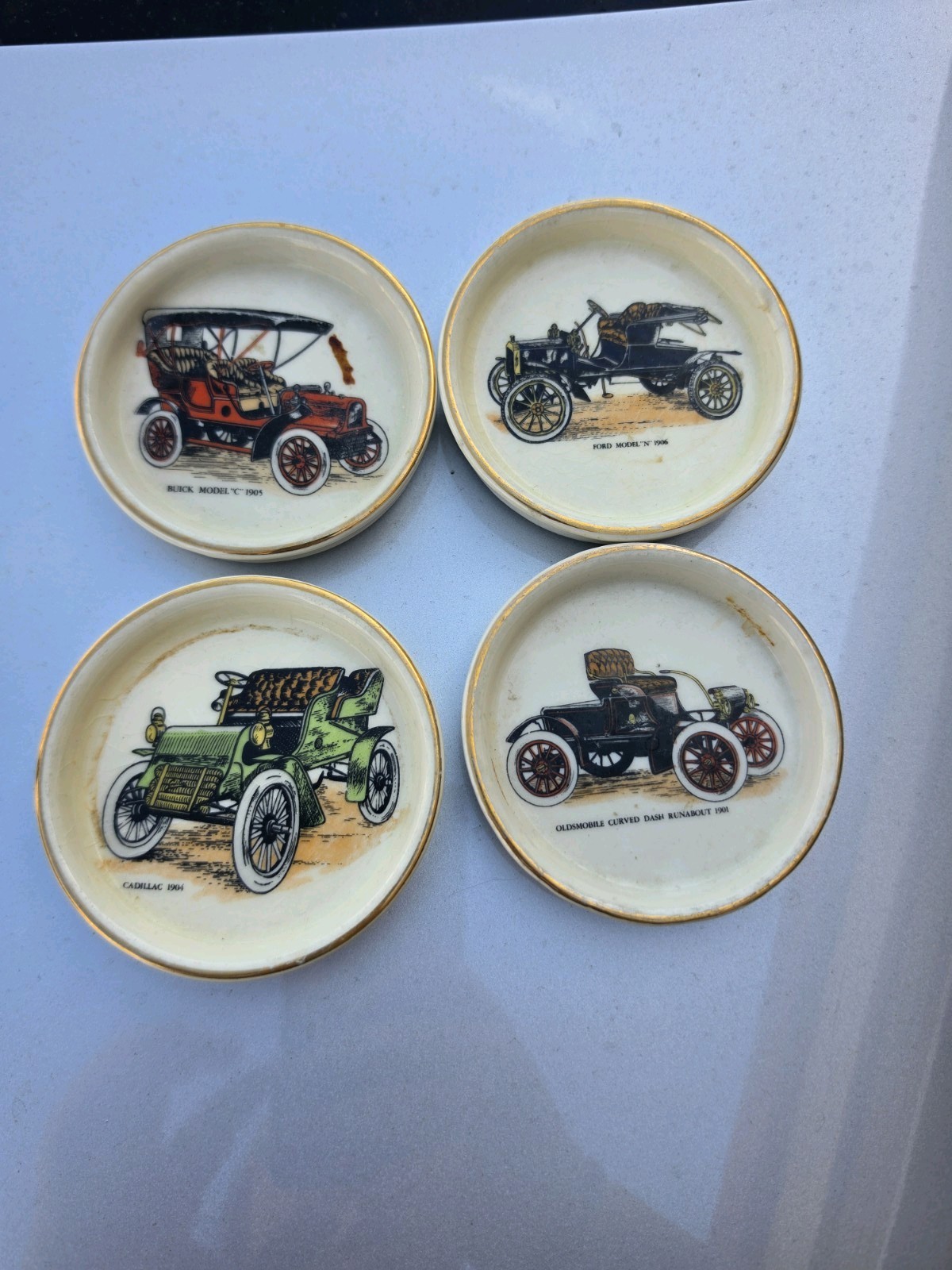 4-Vintage Hyalyn Antique Car Coasters