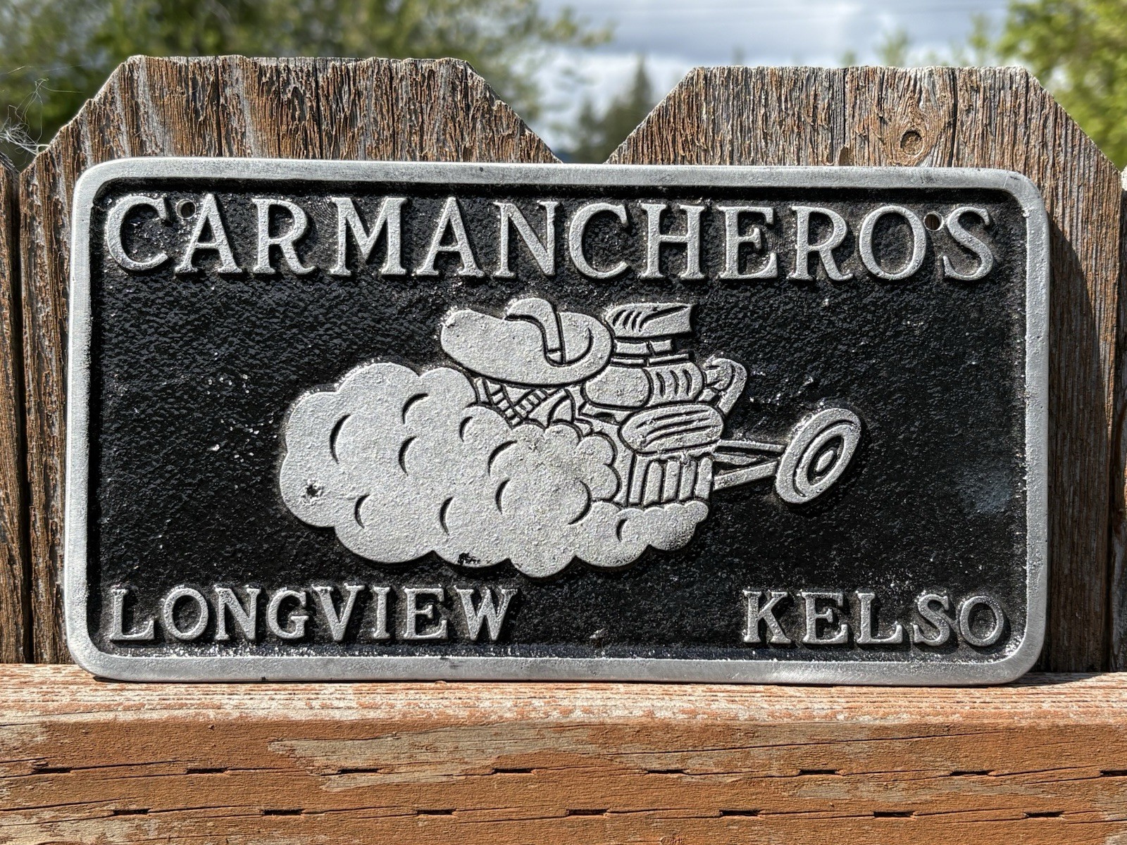 VINTAGE CARMANCHEROS LONGVIEW KELSO WASHINGTON CAR CLUB PLAQUE SIGN ORIGINAL VINTAGE CARMANCHEROS LONGVIEW KELSO WASHINGTON CAR CLUB PLAQUE SIGN ORIGINAL