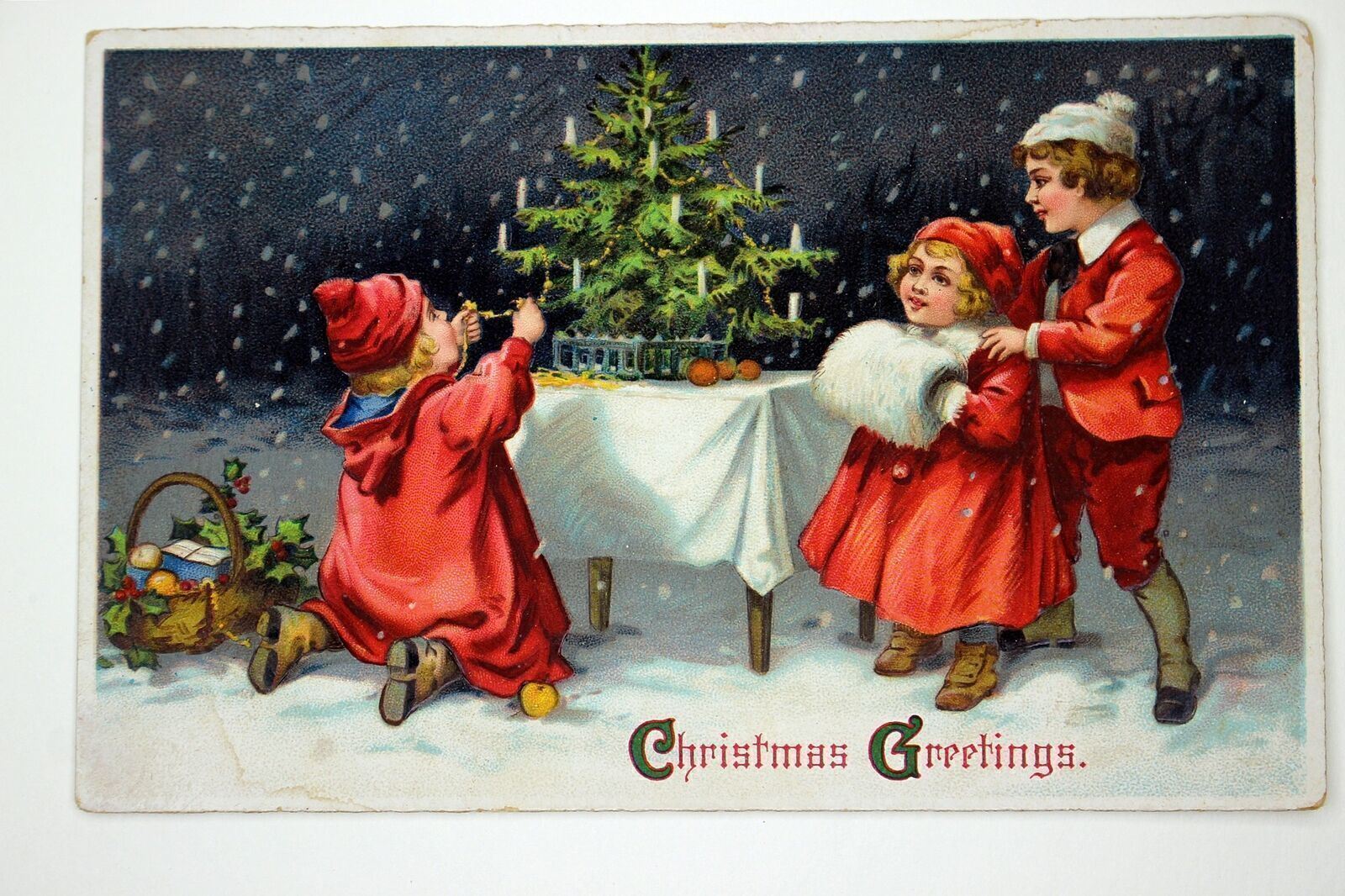 c.1911 Children Playing Christmas Tree w/Holly Embossed Postcard Tucson, AZ #84 c.1911 Children Playing Christmas Tree w/Holly Embossed Postcard Tucson, AZ #84