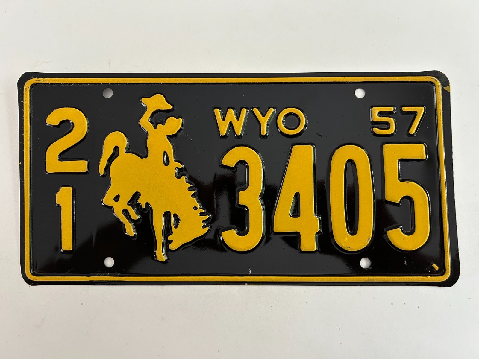 1957 Wyoming License Plate AAA+++ GLOSSY Weston County MINT/New Old Stock