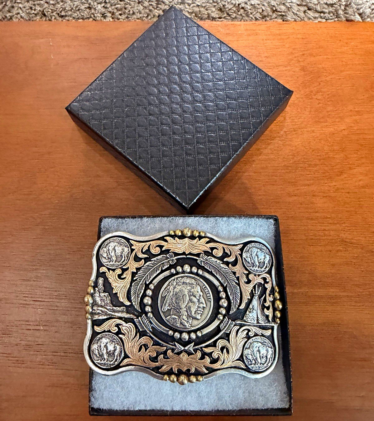 Vintage Western Belt Buckle Buffalo Nickel Indian Head Coin Two Tone With Gift B Vintage Western Belt Buckle Buffalo Nickel Indian Head Coin Two Tone With Gift B