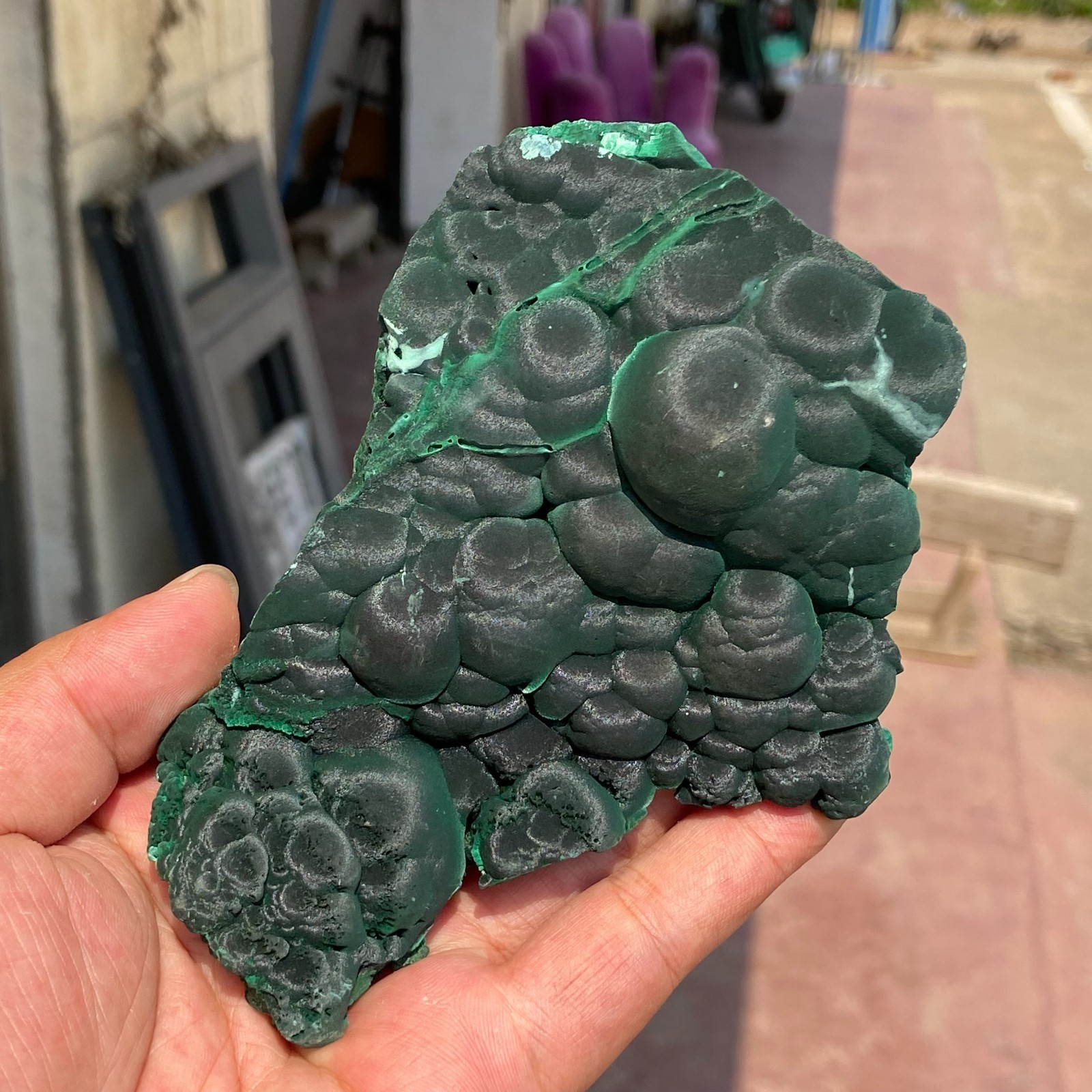 373g Rare Top Natural Velvet Malachite Coarse Cat's Eye Cluster Mineral Specimen