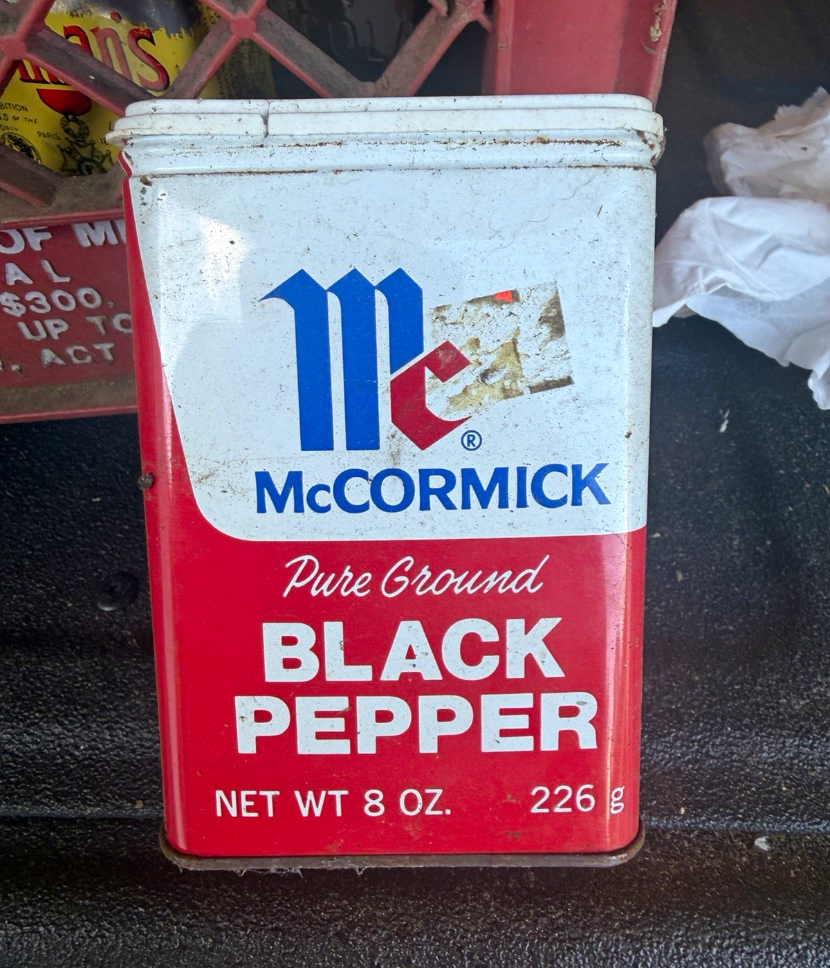 McCormick Pure Ground Black Pepper Advertising Tin Can 8 oz 1979