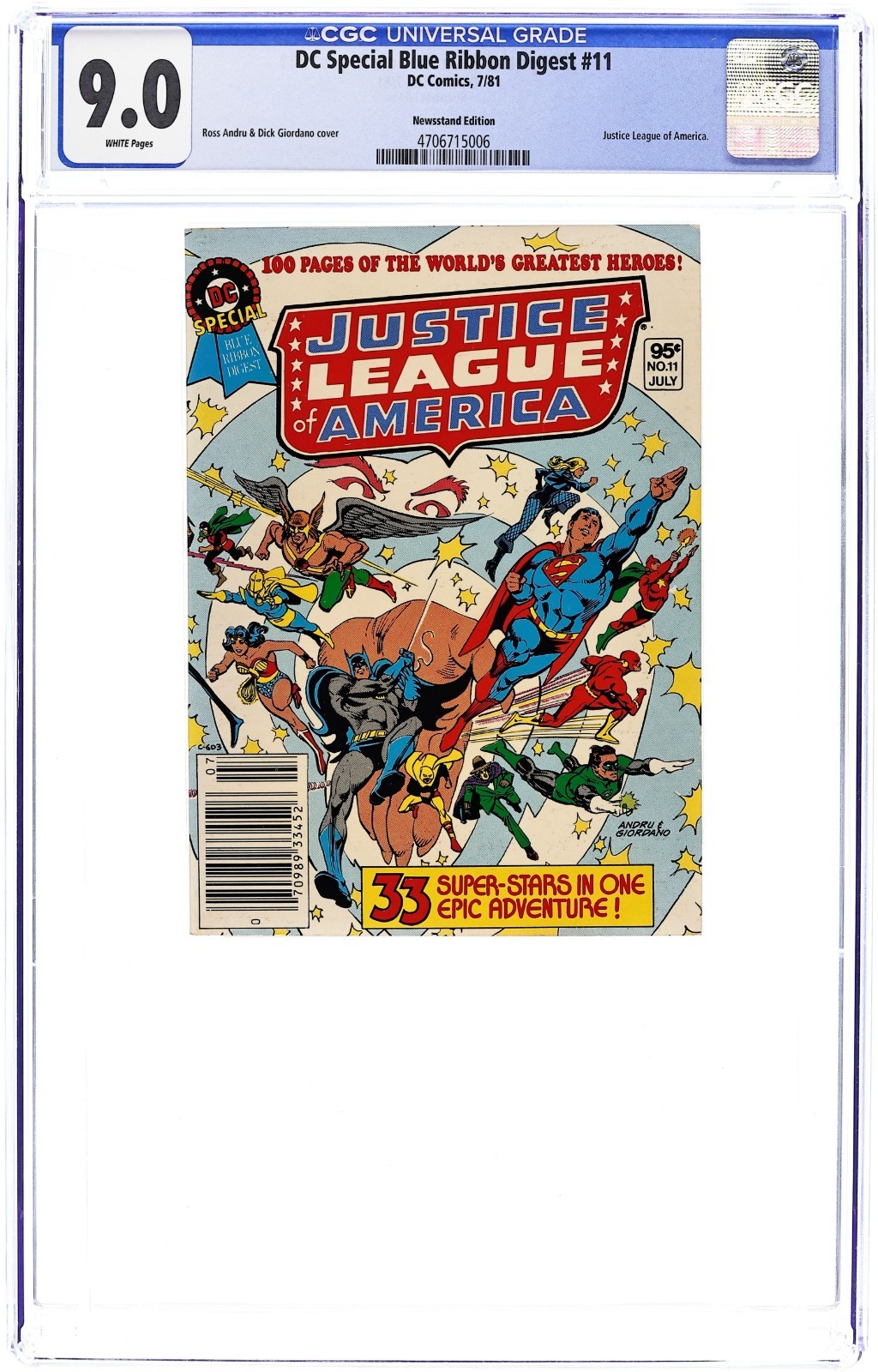 DC Special Blue Ribbon Digest #11 - Justice League of America - 1981 - CGC 9.0