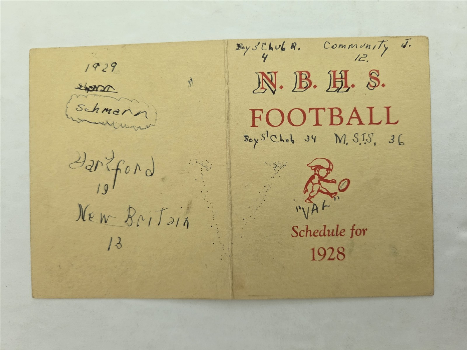 1928 antique NEW BRITAIN ct NBHS FOOTBALL SCHEDULE booklet scorecard HIGH SCHOOL