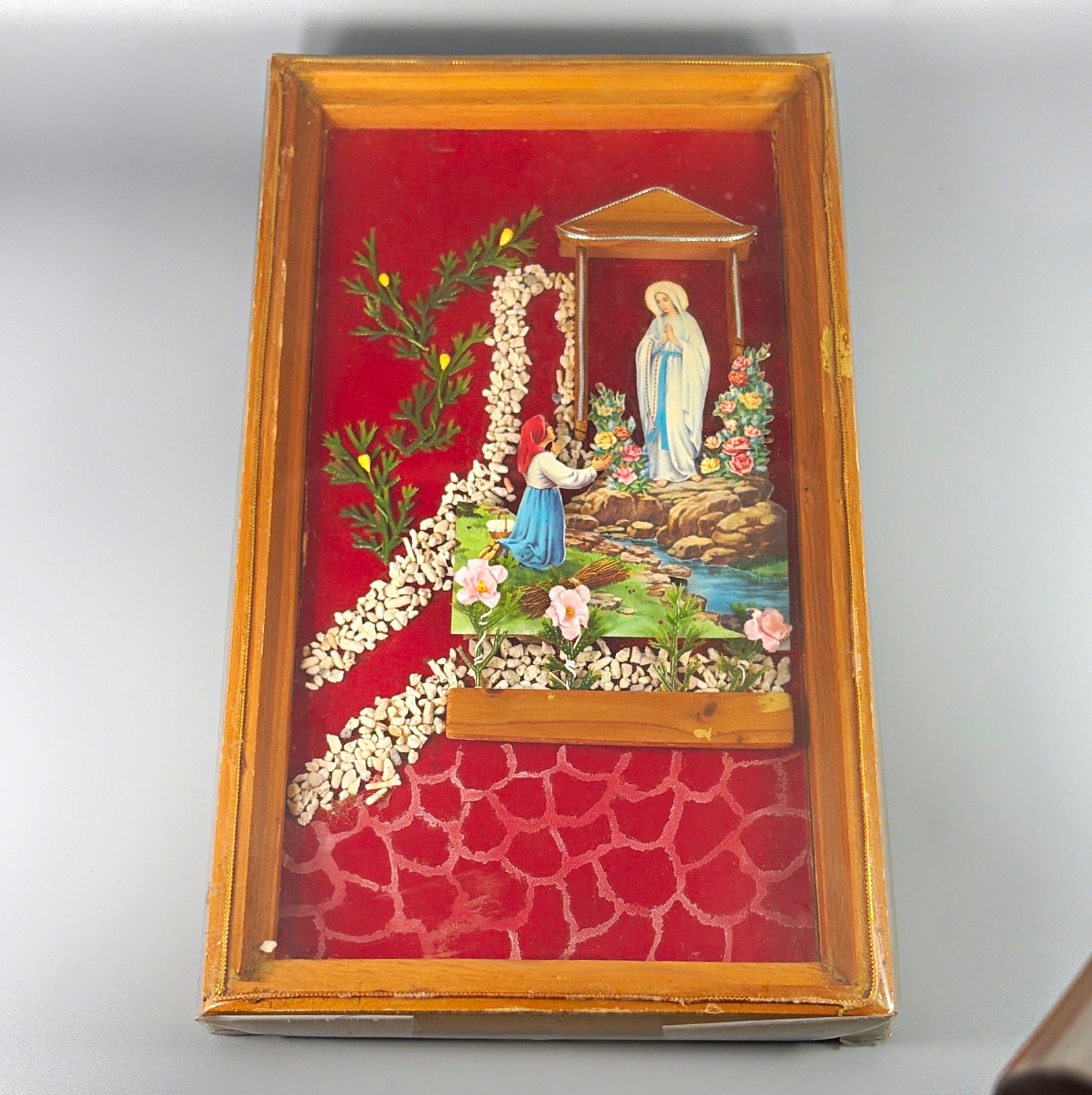 Vintage Our Lady of Lourdes St Bernadette Diorama Shadow Box Catholic Shrine Vintage Our Lady of Lourdes St Bernadette Diorama Shadow Box Catholic Shrine