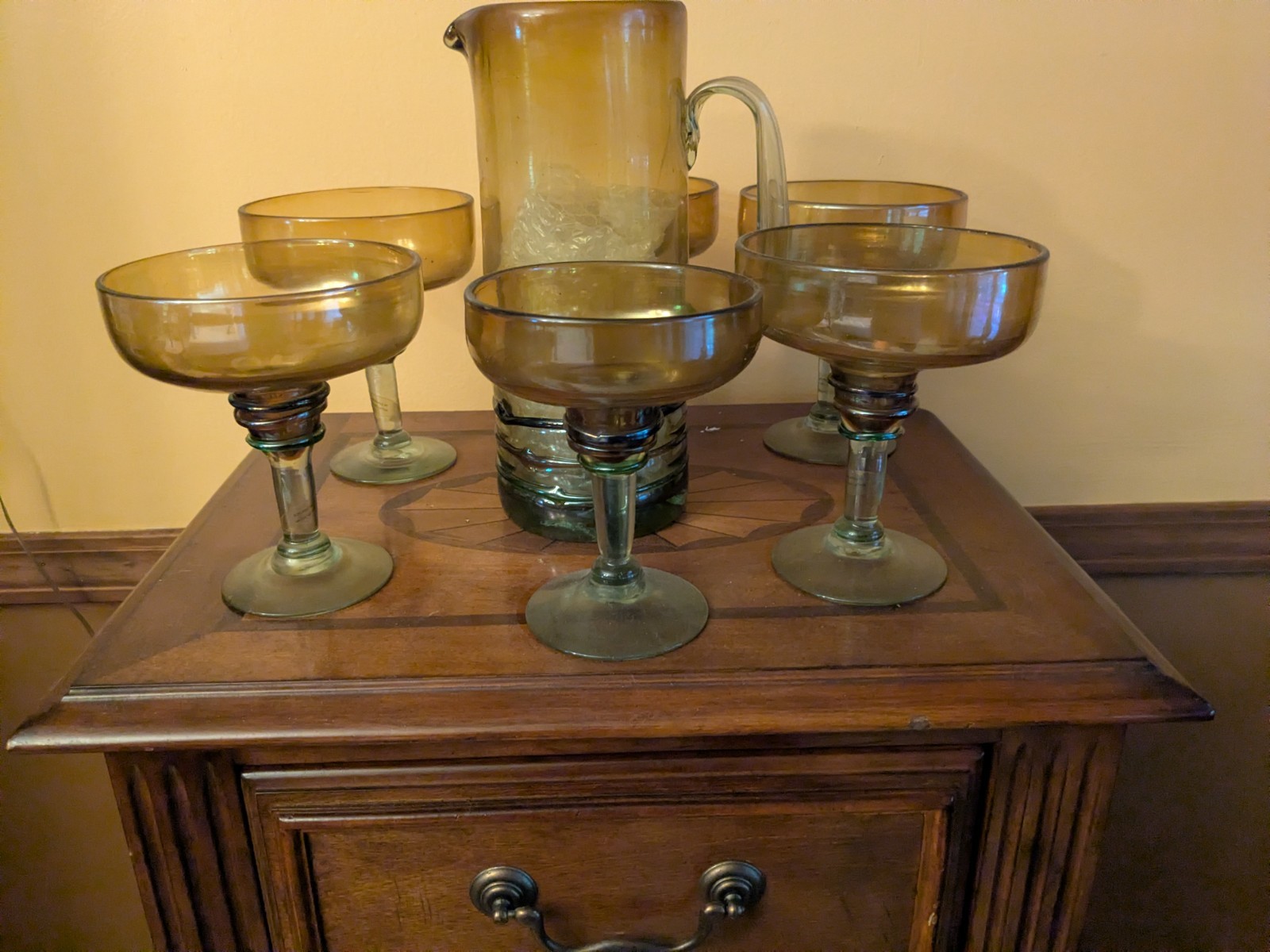 vintage amber carnival glass margarita 7 piece set