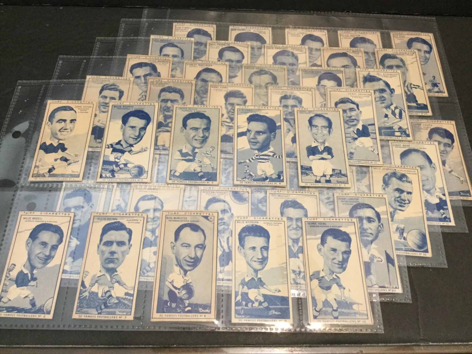 1951 Turf / Carreras Famous Footballers Set of 50 Cards in Plastic Sheets Sk698S