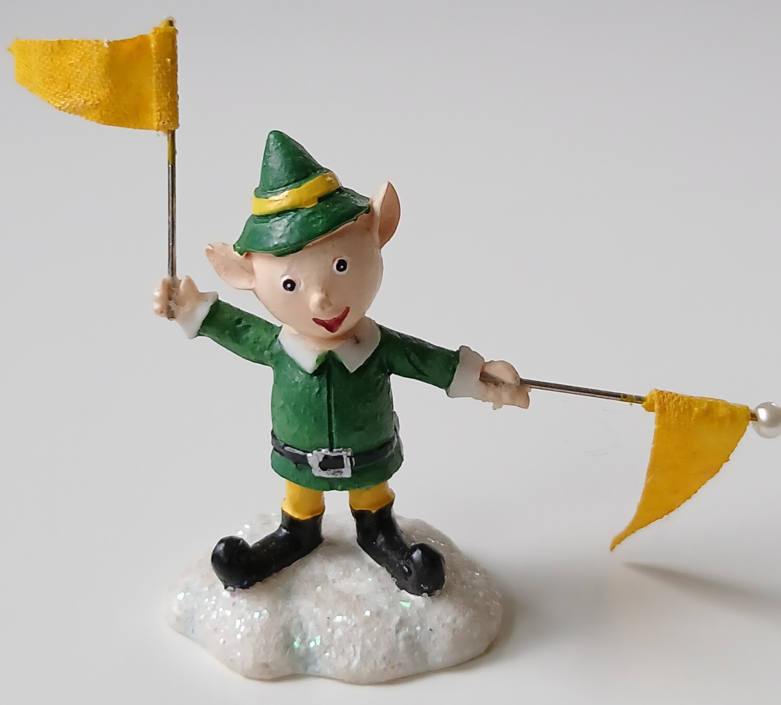 Hawthorne Village Rudolph\'s Christmas Town Elf with Flags Figurine 2003